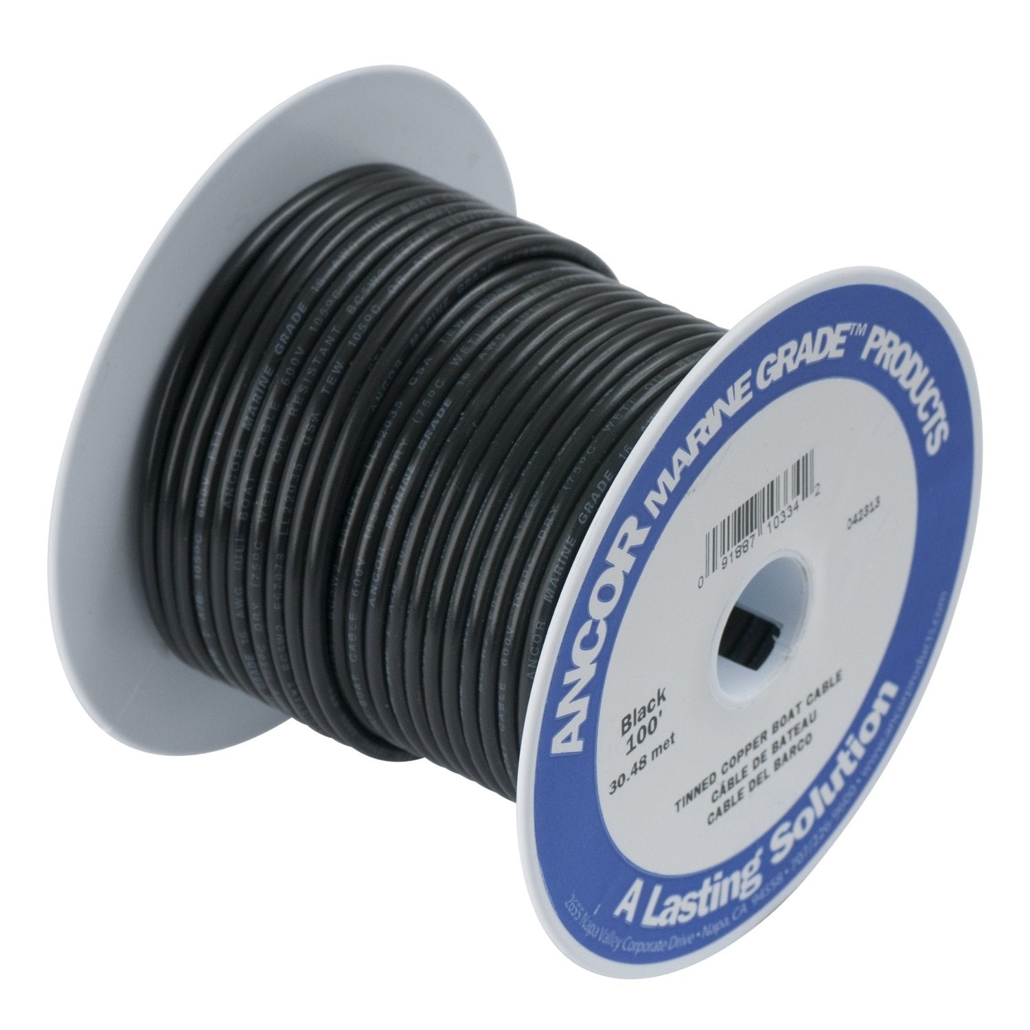 Ancor 113050 Tinned Copper Battery Cable, 4 AWG (19mm2), Black - 500ft