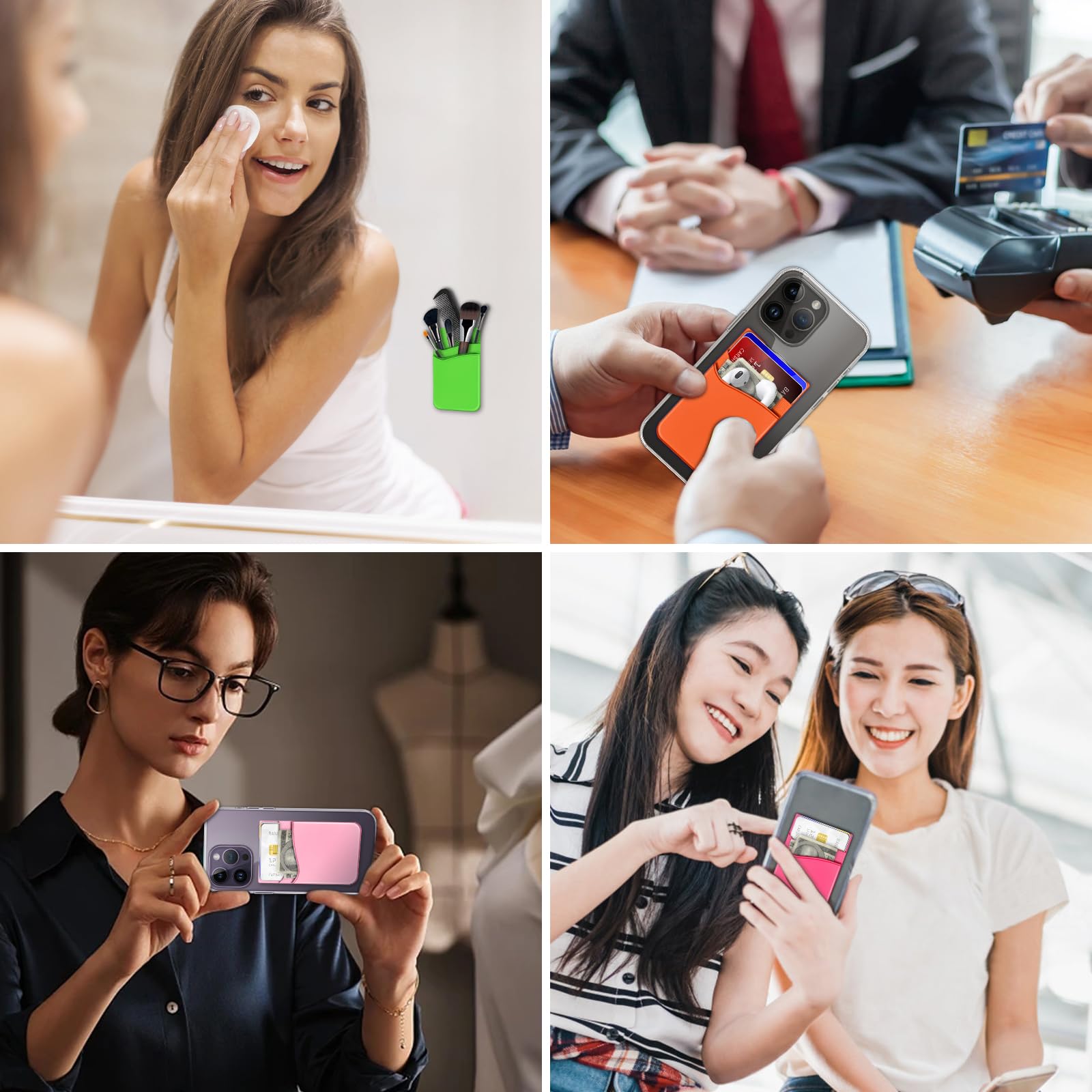 Senose 5 Pack Cell Phone Wallet, Silicone Phone Card Holder, Phone Credit Card Holder Adhesive Stick On For Back Of Phone Case,