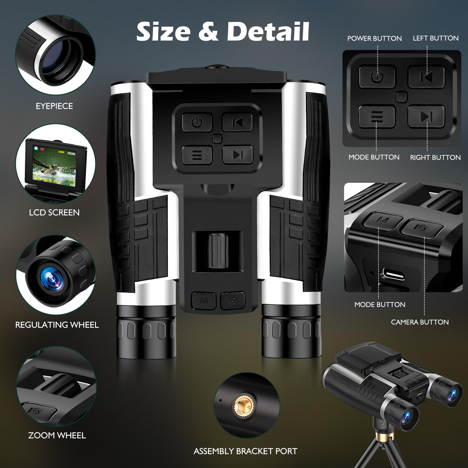 Binoculars Camera For Adults, 2.4'' Screen 12X Digital Zoom 48Mp Pictures 2.5K Videos Camera, Binoculars For Bird Watching Hunti