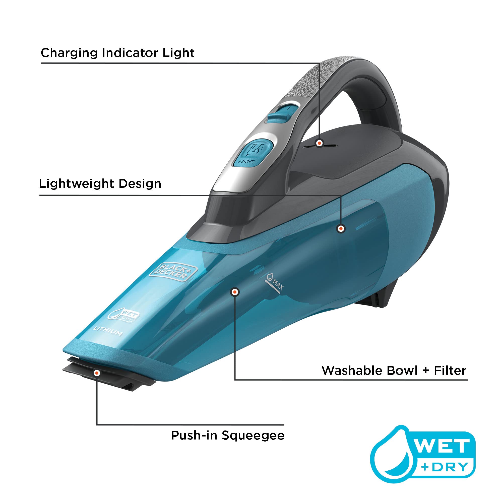 Black+Decker Dustbuster Advancedclean Cordless Wet/Dry Handheld Vacuum, Titanium (Hlwva325J21)