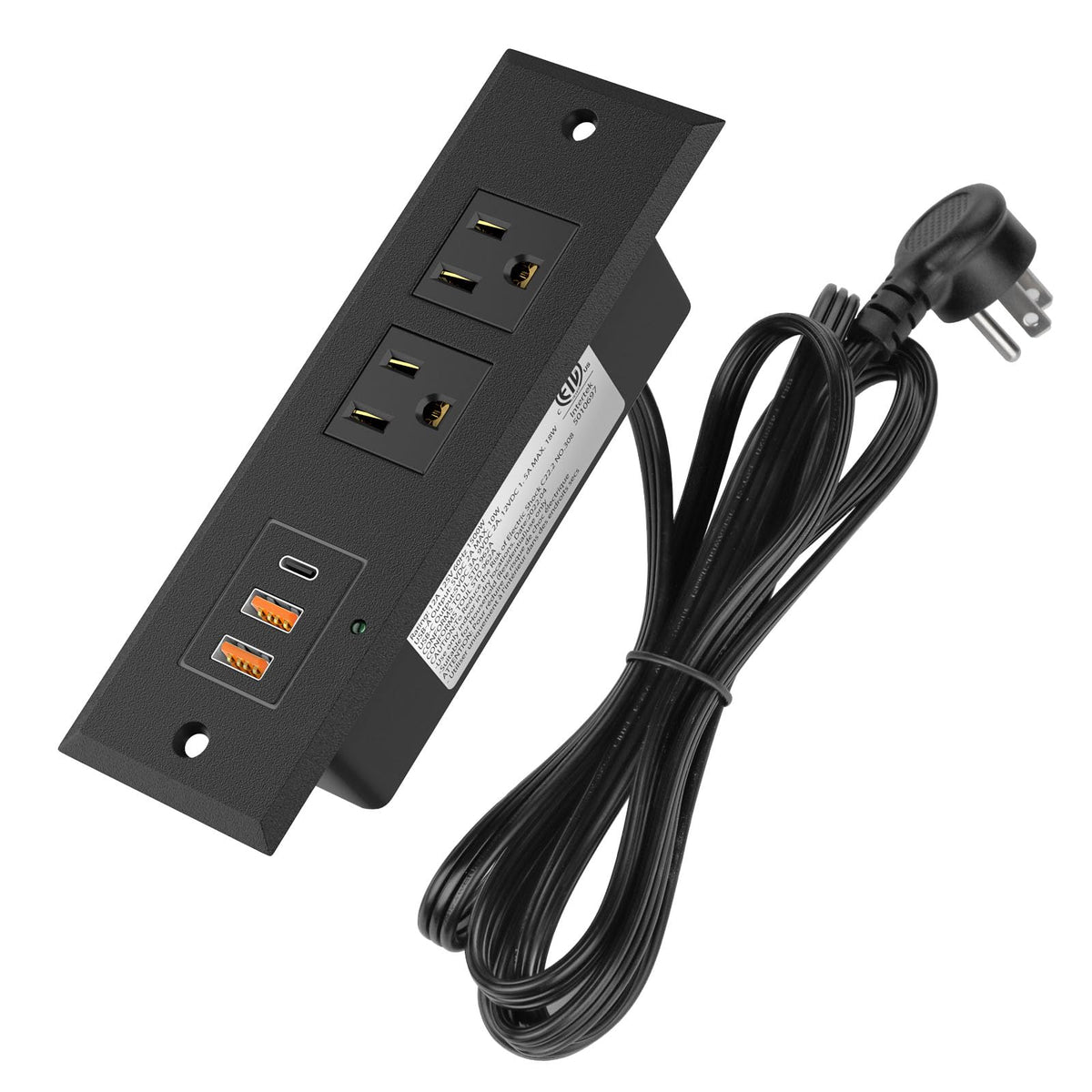 Recessed Power Strip With Pd 20W Usb C, Desk Outlet With 2 Usb A And 1 Usb C Ports, Recessed Power Socket Charging Station, Furn