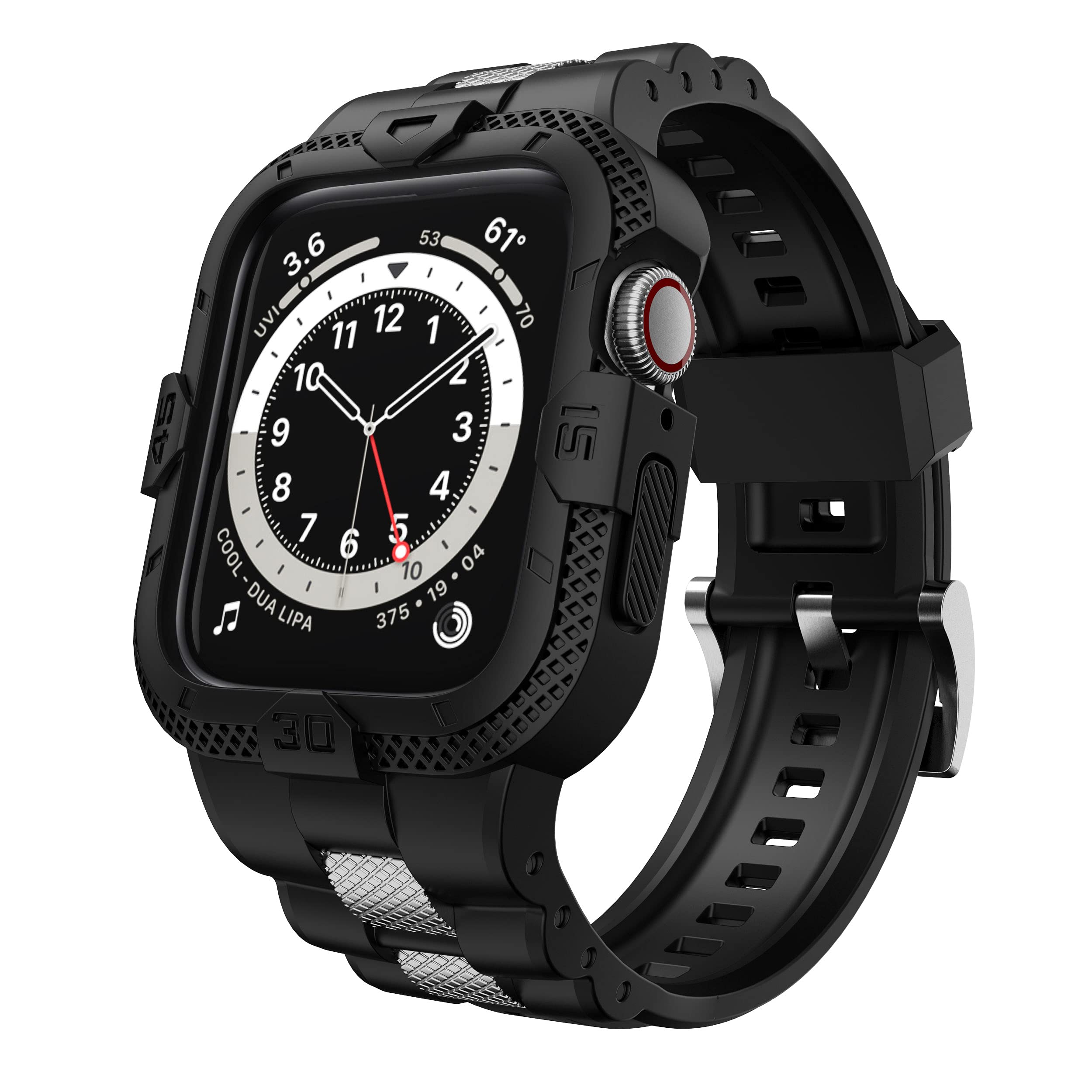GELISHI Bands Compatible for Apple Watch Band 45mm 44mm 42mm, Men Sport Rugged Band with Protective Case for Watch Series 9 8 7/