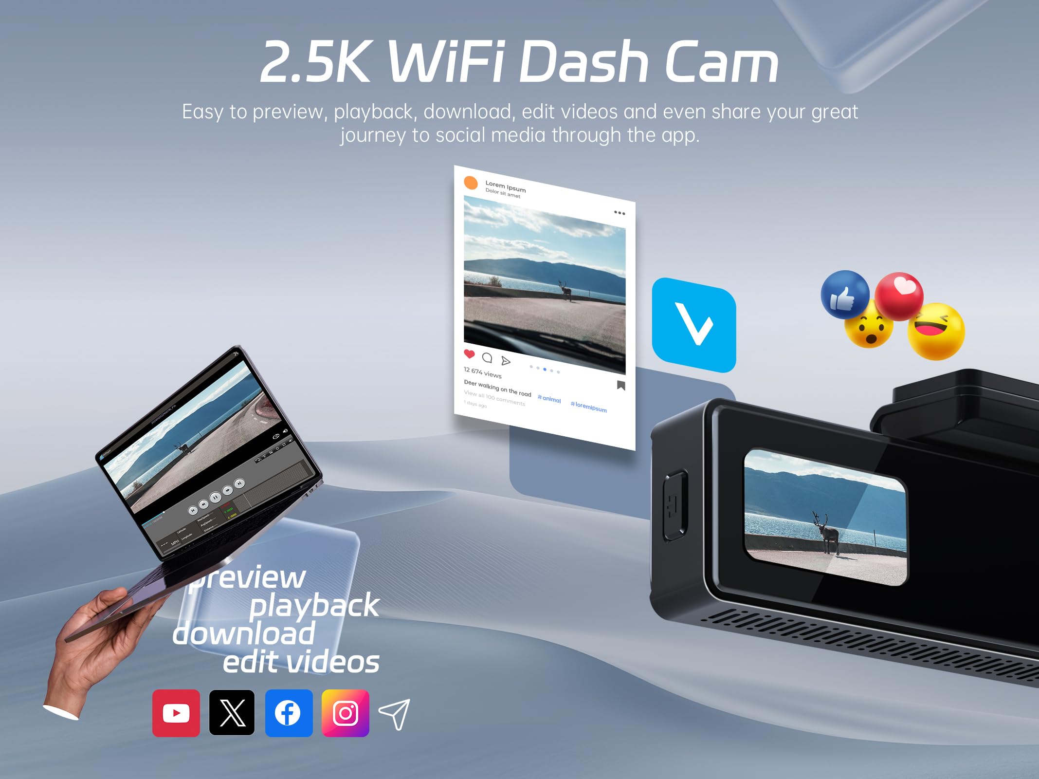 Vycol Dash Cam 2.5K Wifi, Dash Camera For Cars With 32Gb Card, Mini Dashcam Car Camera, Night Vision,Voice Control, 24H Parking