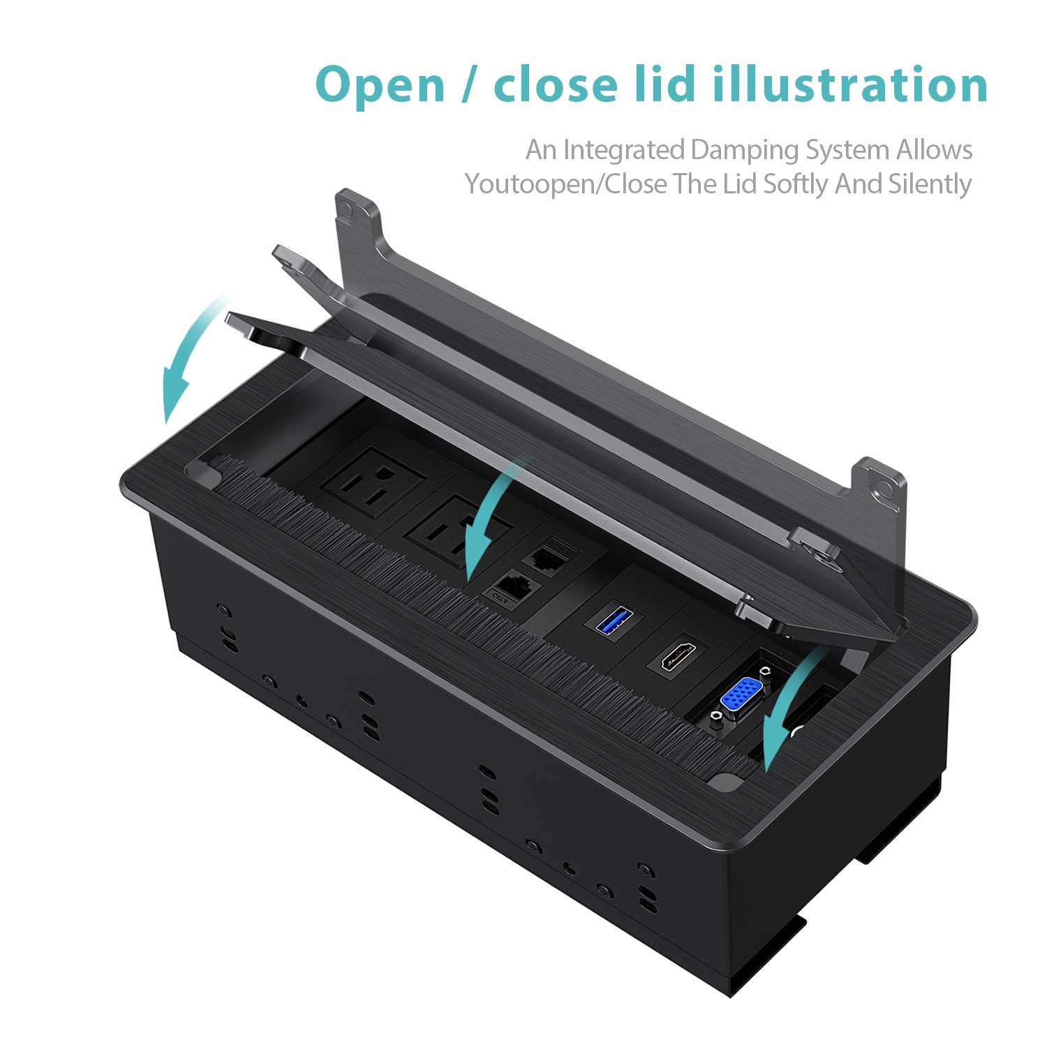 Webang Recessed Connectivity Box Outlet For Conference Room Table With 2Ac Receptacle,2Rj45, 1Usb3.0, 1Hdmi, 1 Vga, 13.5Mm Audio, Black