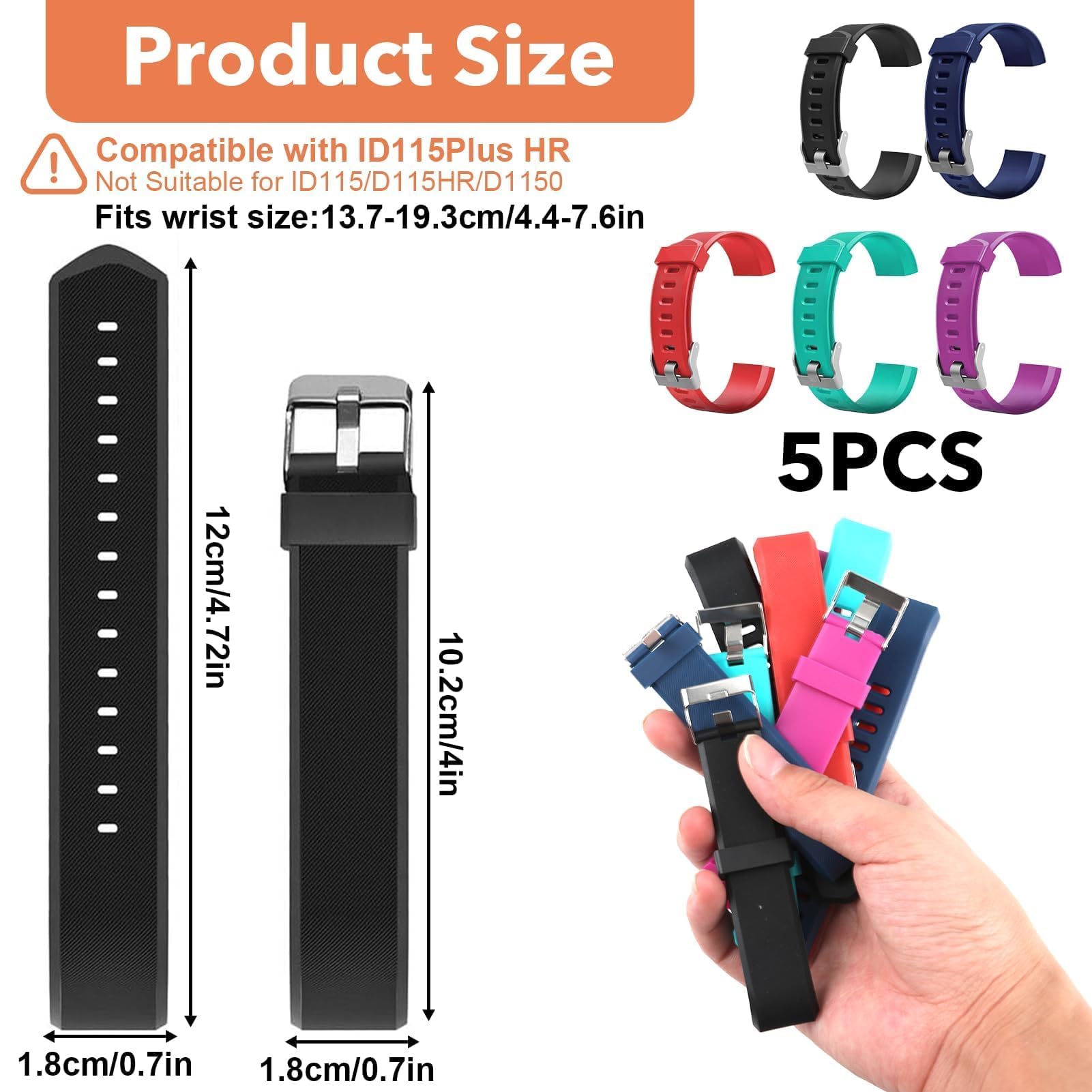 Hoeslaw 5 Pcs Watch Bands Replacement For Id115Plus Hr Only, Very Fit Pro Activity Fitness Tracker Wrist Bands Set, Multicolor V