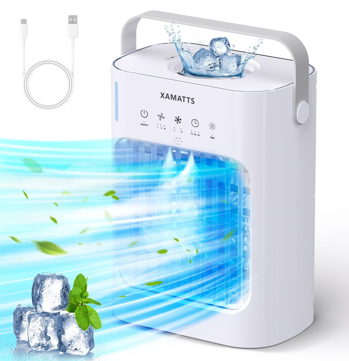 Portable Air Conditioners Cooling Fan, XAMATTS 3 Speeds Evaporative Mini Air Conditioner Portable, 700ml Portable AC Air Cooler,