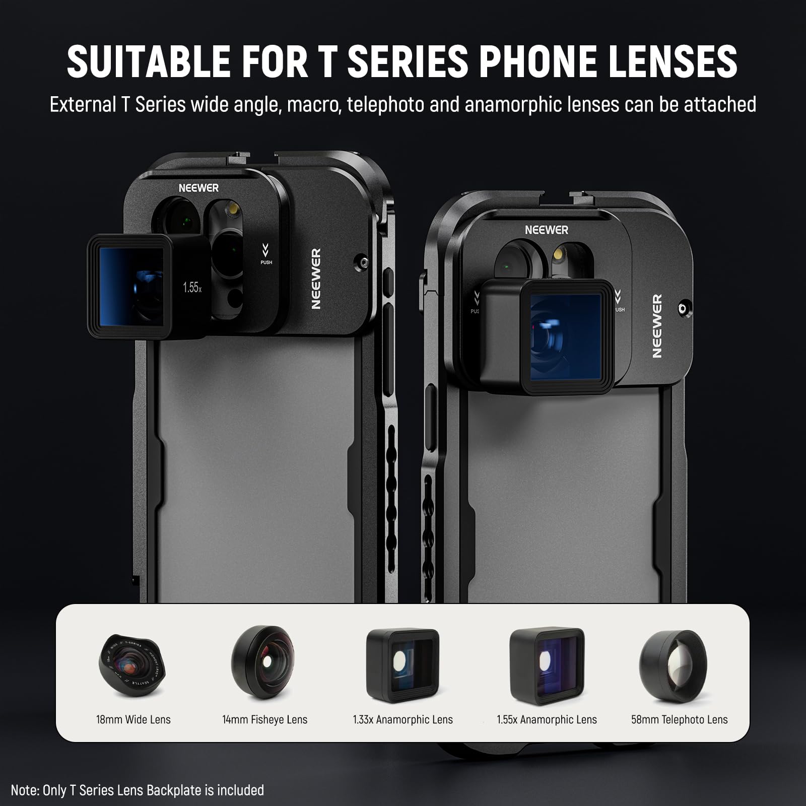 Neewer T Series Lens Backplate For Iphone 15 Pro And Iphone 15 Pro Max Phone Cage (Pa023 & Pa024), Quick Release Phone Lens Moun