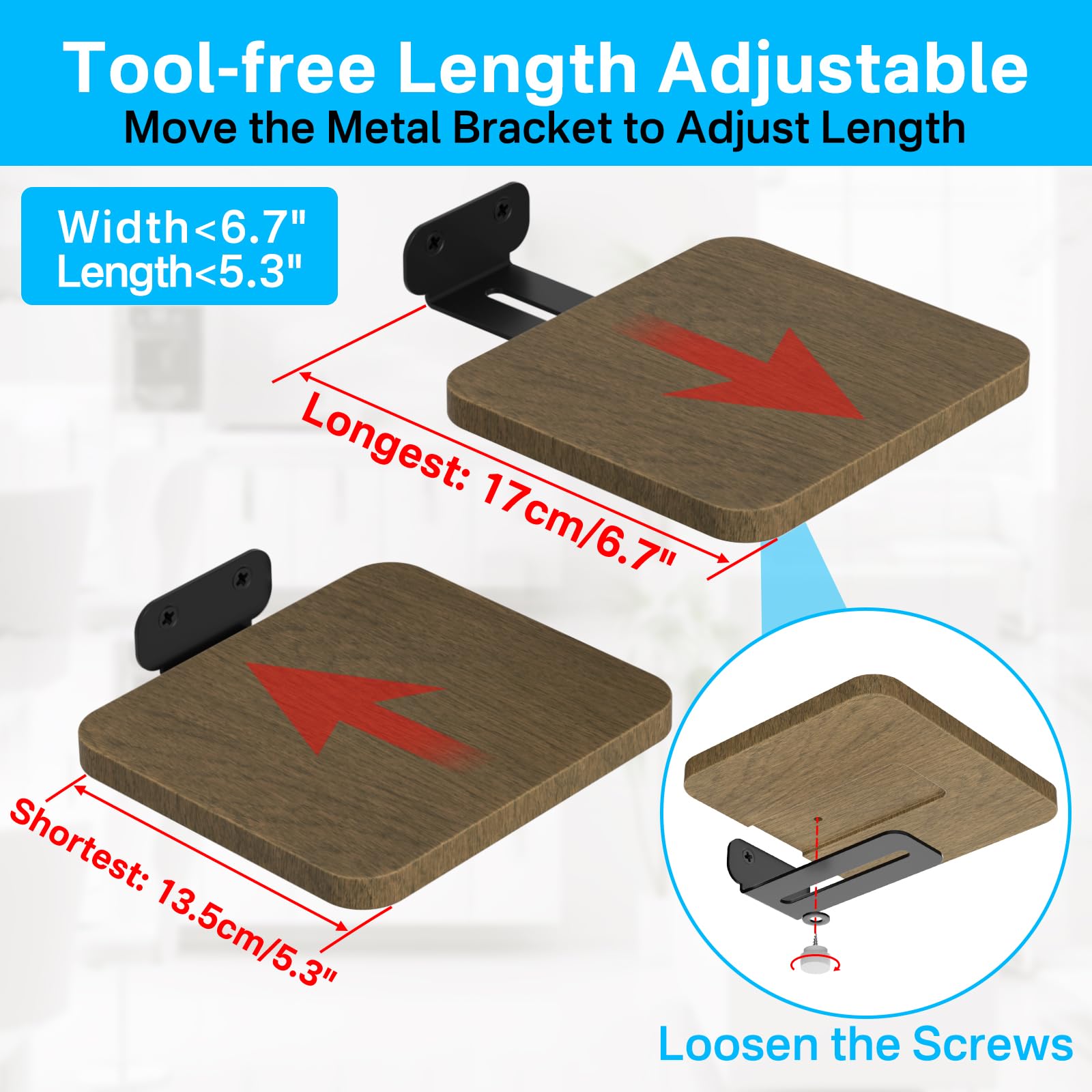 Universal Rear Speaker Wall Mount For Samsung, Roku, Sony, Jbl, Vizio, Lg Small Speaker Mount   Wooden Adjustable Speaker Shelf