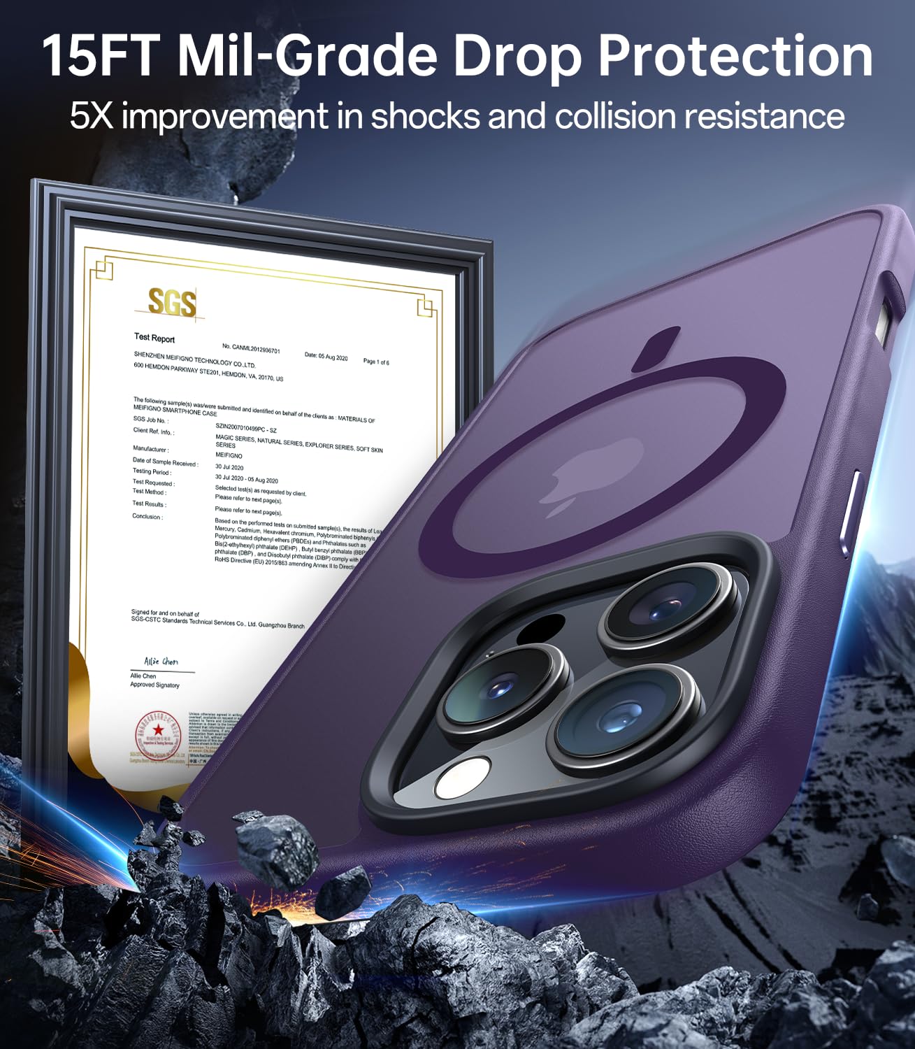 Meifigno Designed For Iphone 16 Pro Case 6.3'', Compatible With Magsafe, Military Grade Protection, Translucent Matte Back With