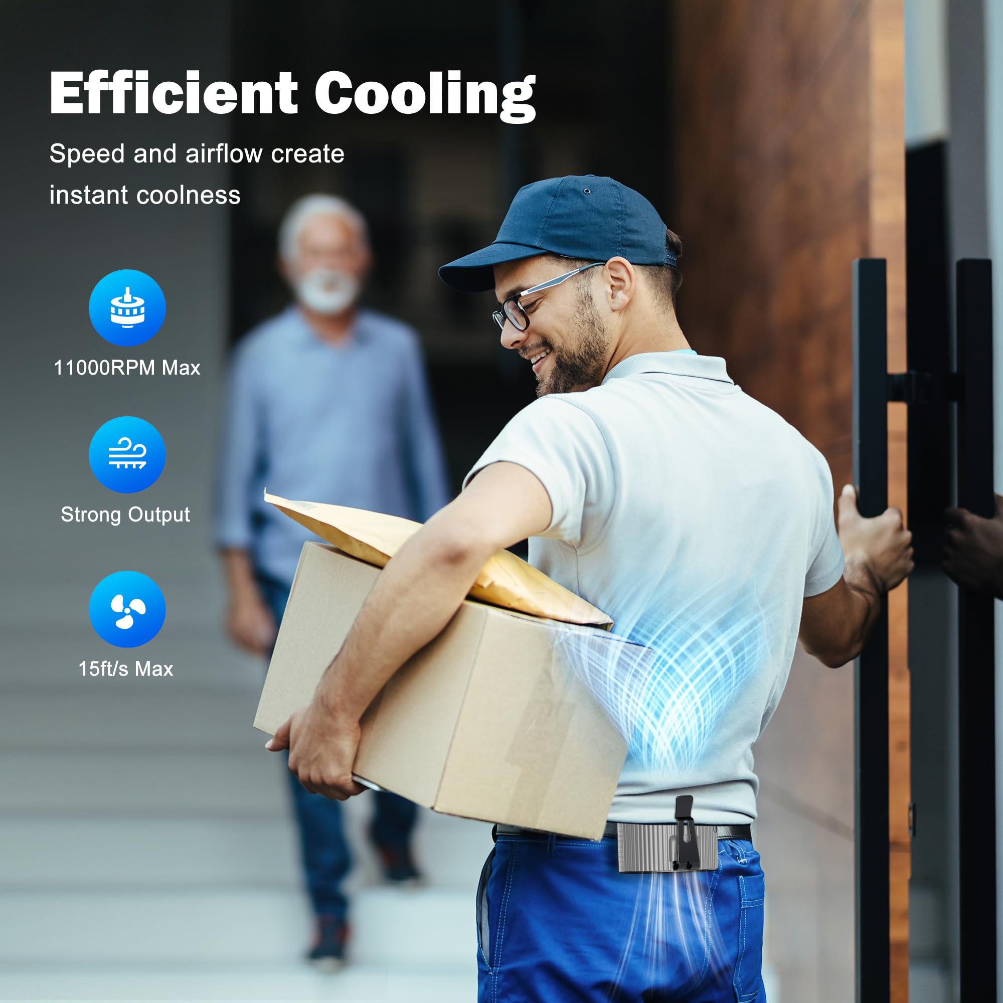 Amacool Portable Waist Fan, 11000Rpm Strong Airflow With 5 Speeds, 20Hrs Cooling, Personal Waist Clip Fan, Hands-Free Shirt Fans