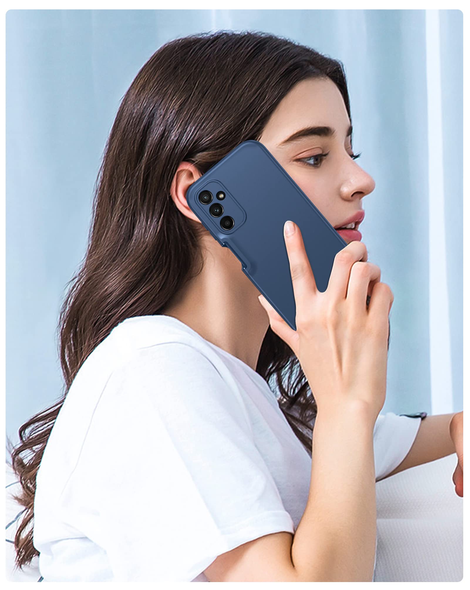 FNTCASE Samsung Galaxy A14-5G Case - Shockproof Slim TPU Cover with Built-in Screen Protector, Navy Blue, Rugged Drop Proof Protection