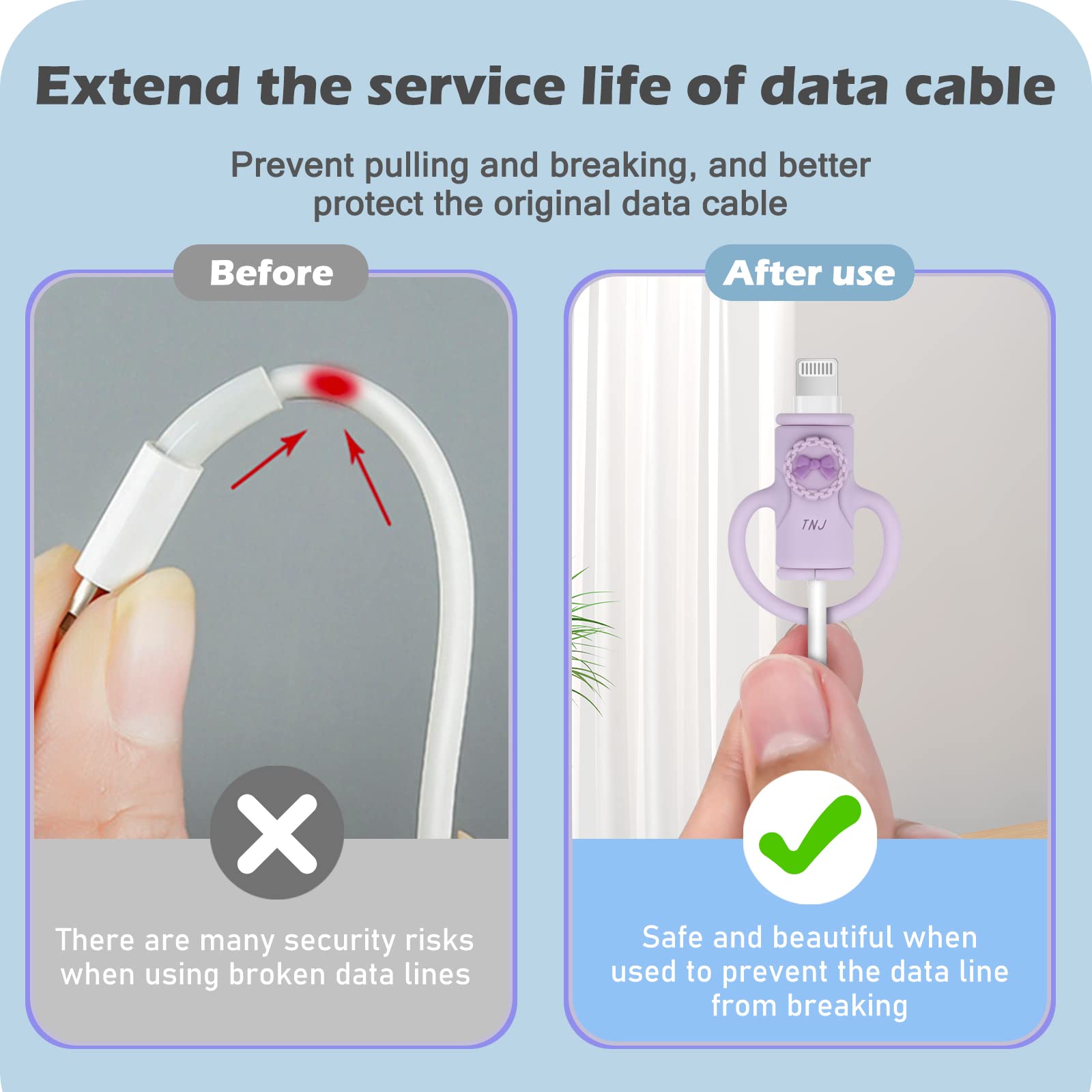 Cute Cable Protector For Iphone Android Usb Cable,2 Pcs Bow Ties Design 2 In 1 Data Cable Protector,Soft Silicone Stretchable Ch