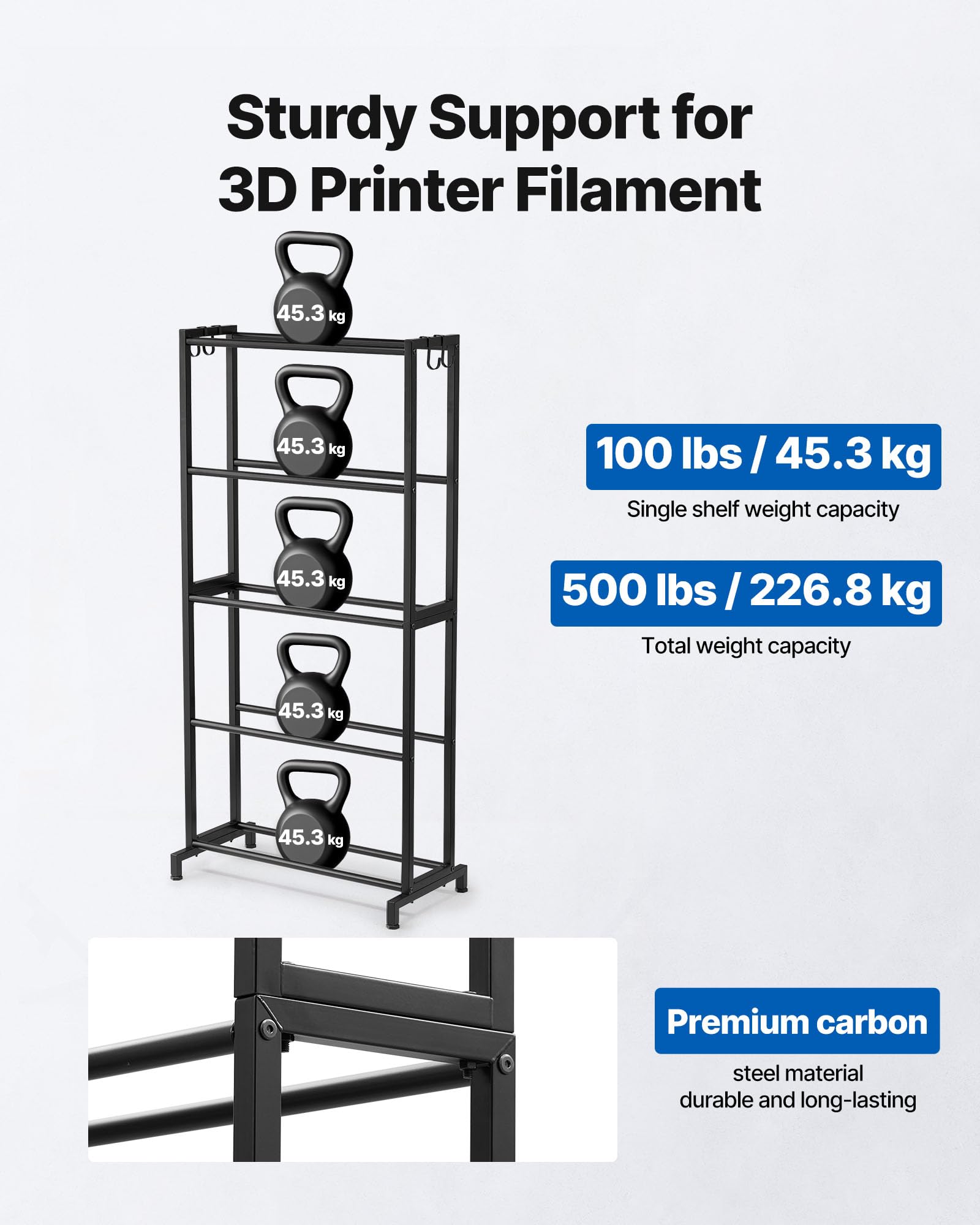 Vevor 3D Printer Filament Storage Rack, 5 Tier Heavy Duty Storage Shelves For 3D Printing Filaments, Filament Spool Holders Rack