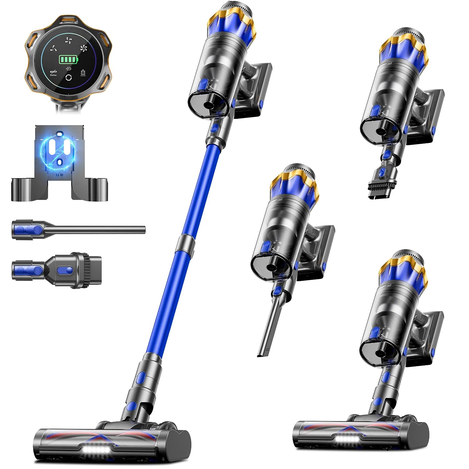 Cordless Vacuum Cleaner, Upgraded 600W 50KPA 70Mins Cordless Stick Vacuum Cleaner with Self-Standing and Touch Screen, Anti-tang