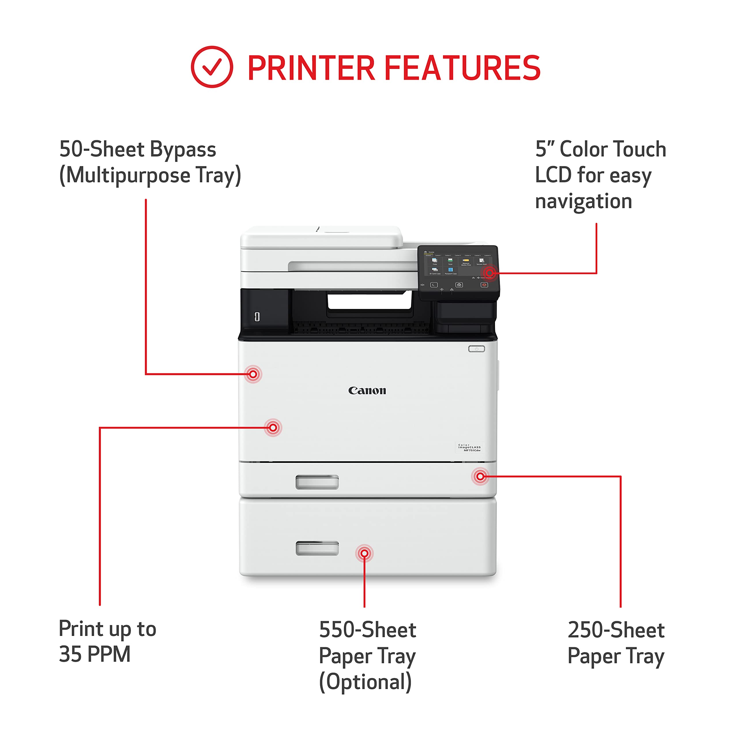 Canon Color Imageclass Mf751Cdw   Multifunction, Duplex, Wireless, Mobile Ready Laser Printer With 3 Year Limited Warranty, Whit