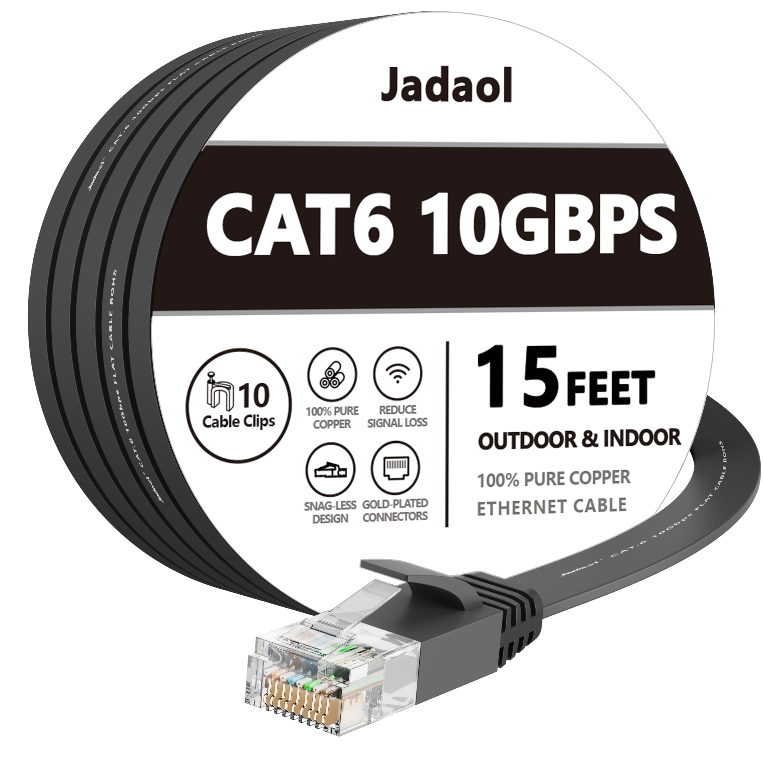 Cat 6 Ethernet Cable 15 ft, Outdoor & Indoor, 10Gbps Support Cat8 Cat7 Network, Heavy Duty Flat Internet LAN Patch Cord, Fast Sp
