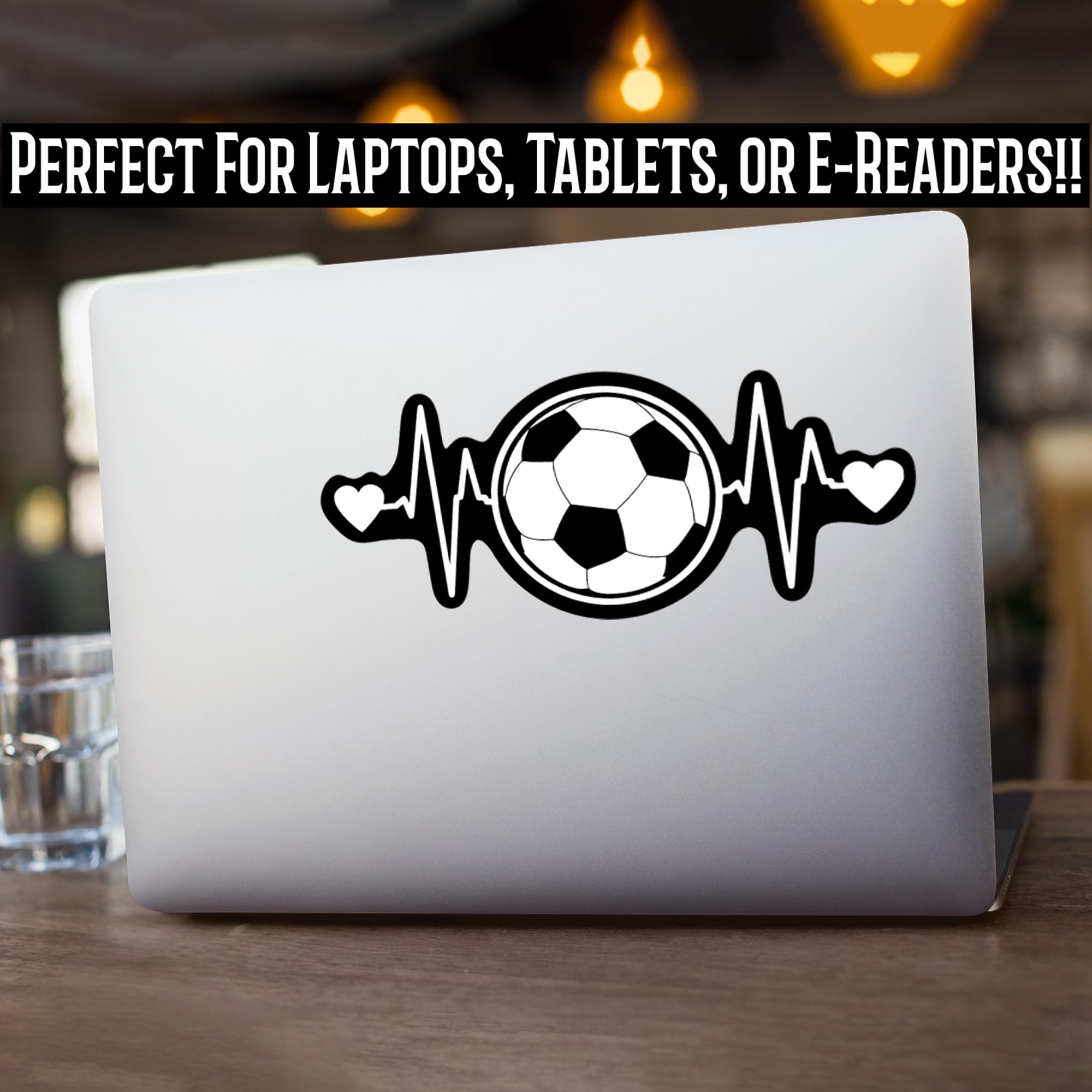 Soccer Ball Heartbeat Vinyl Decal Sticker | White On Black Design | Weatherproof For Cars, Trucks, Walls, Laptops, Cups & More |
