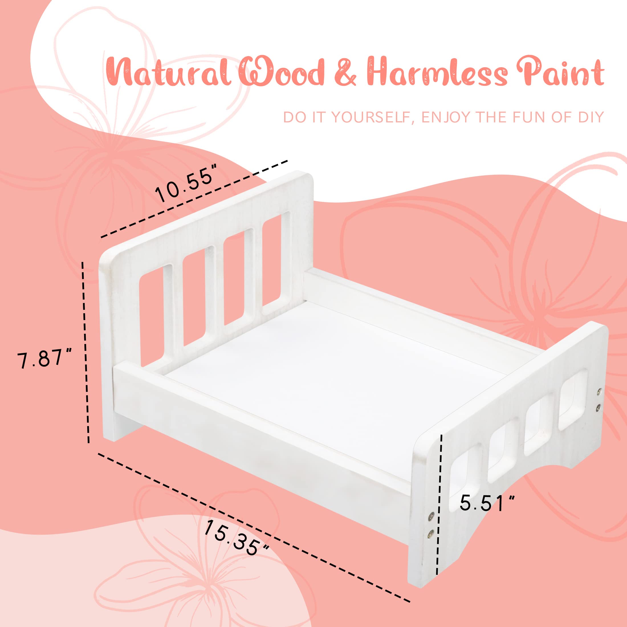 Newborn Photography Props Wooden Bed - Baby Photoshoot Props Doll White Wood Mini Bed For Photography Baby Make The Old Style Ph