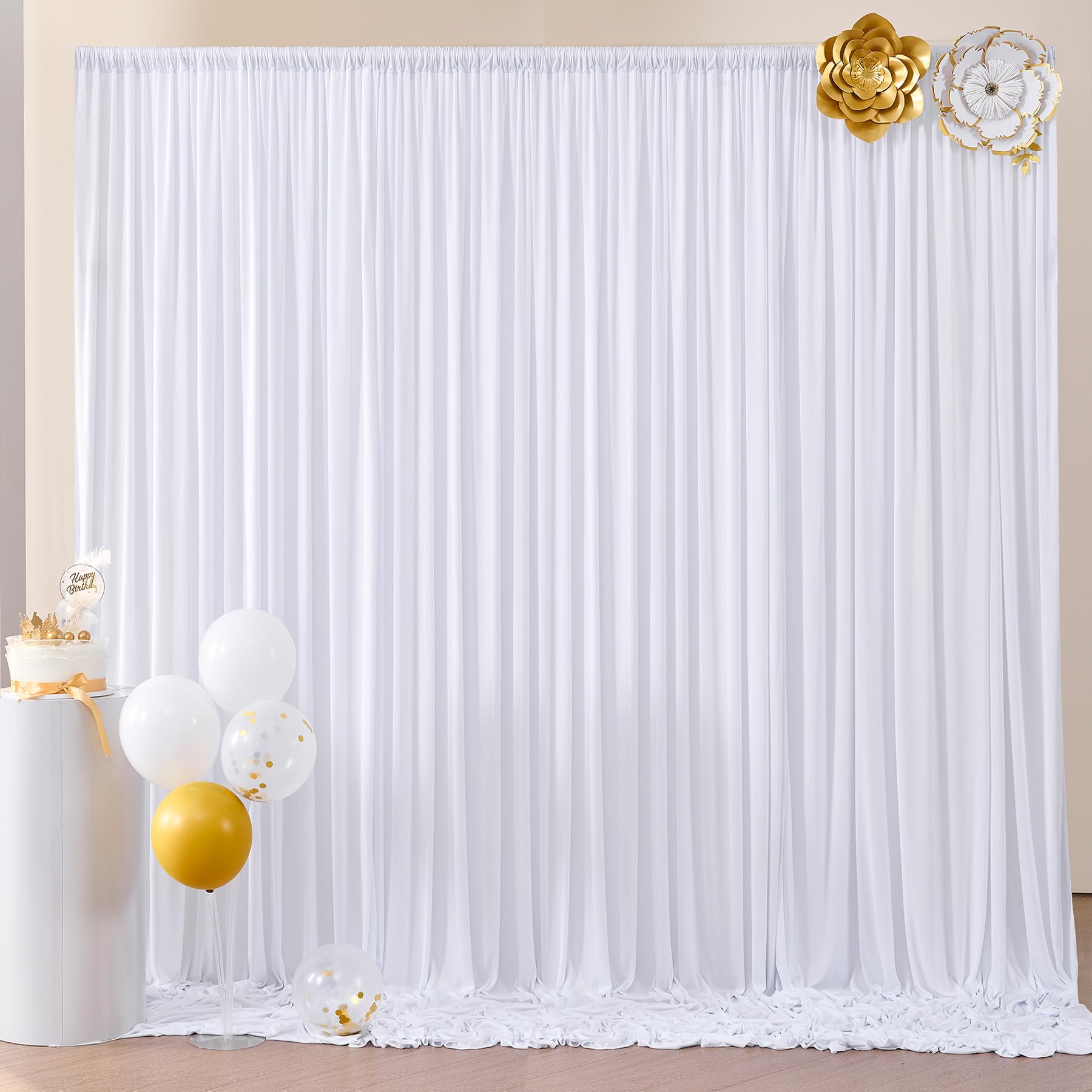 Wrinkle Free White Backdrop Curtain For Parties, Polyester Photo Backdrop Drapes For Weddings Birthday Photography Background Pa