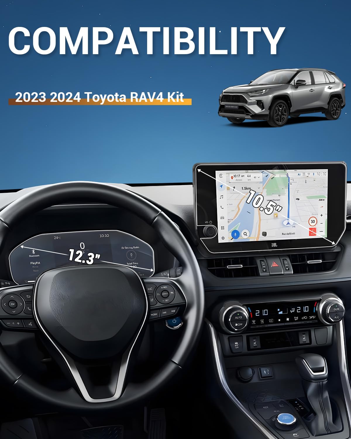 Yee Pin Screen Protector For 2023 2024 Toyota Rav4 Hybrid Xle Premium/Adventure/Trd Off Road/Limited/Xse 10.5In Nav Screen Cover & 12.3 In Lcd Gauge Cluster Screen Saver Sensitive Ultra Hd Clear 4Pack