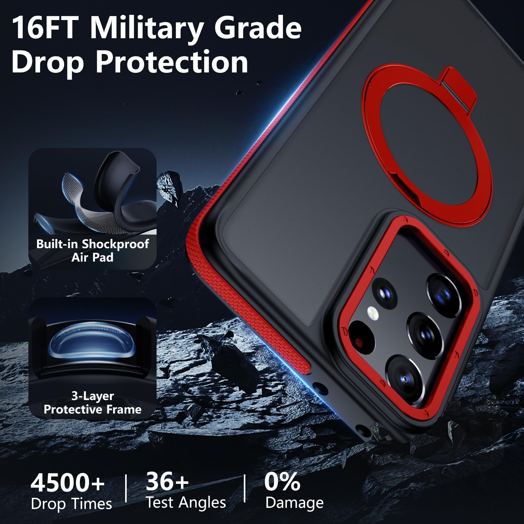 Mondelete For Samsung Galaxy S21 Ultra Case, Magnetic Adjustable Ring Stand [Fit For Magsafe], [Military-Grade Shockproof Protec