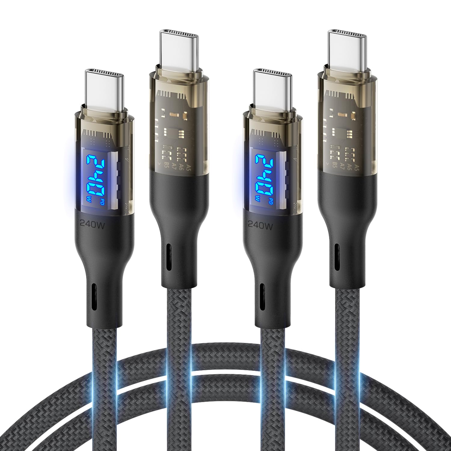 Soopii 240W Usb C To Usb C Cable[4Ft 2 Pack],Fast Charging Usb C Cable With Led Display For Galaxy S23+/S23Ultra/S22Ultra,Macboo