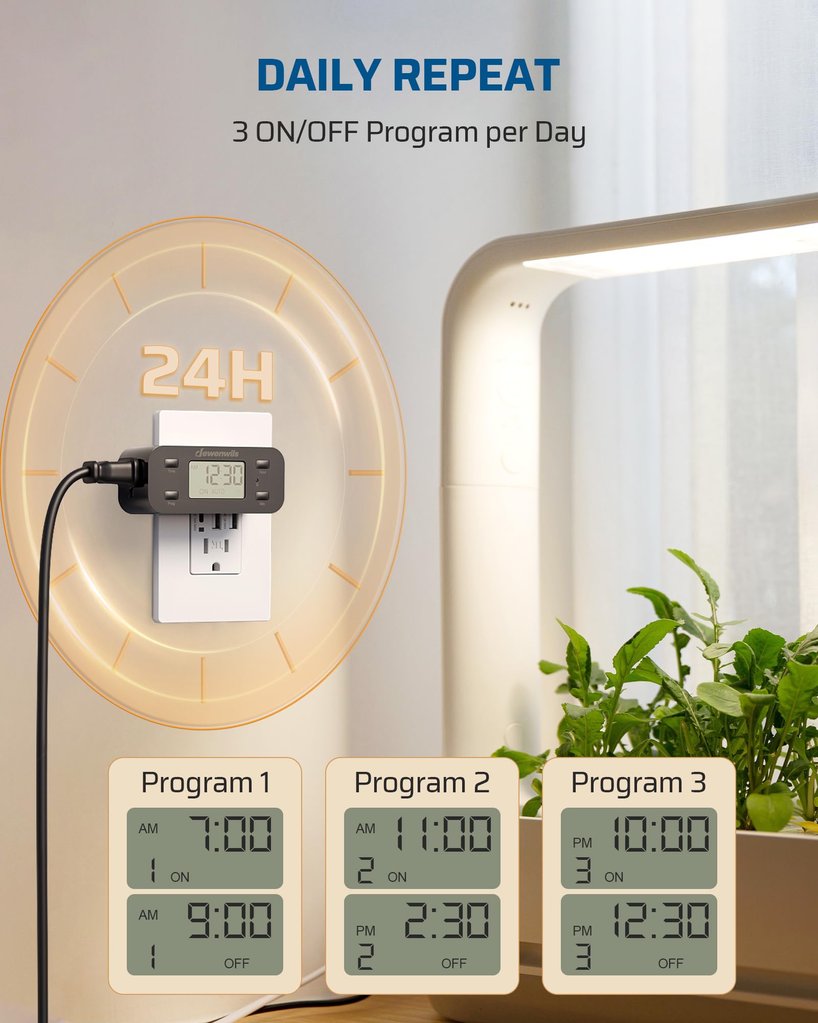 Dewenwils 24 Hour Programmable Digital Timer Outlet With 1 Grounded Outlet, Timers For Electrical Outlets, Light Timer For Indoo