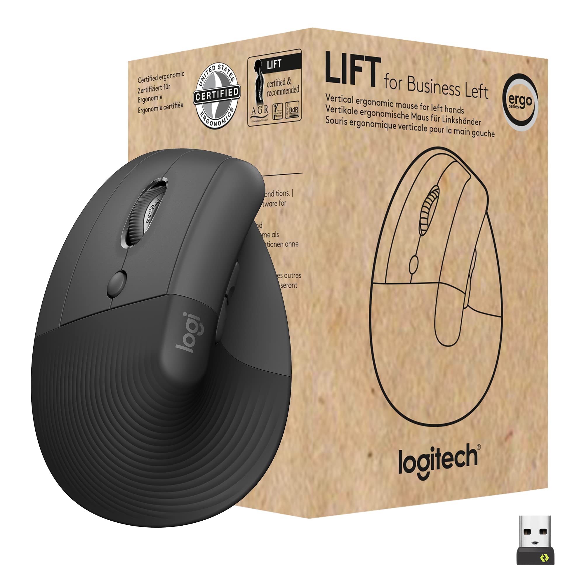 Logitech Lift For Business Left Vertical Ergonomic Mouse   Left Handed Wireless Bluetooth Or Secured Logi Bolt Usb Quiet Clicks
