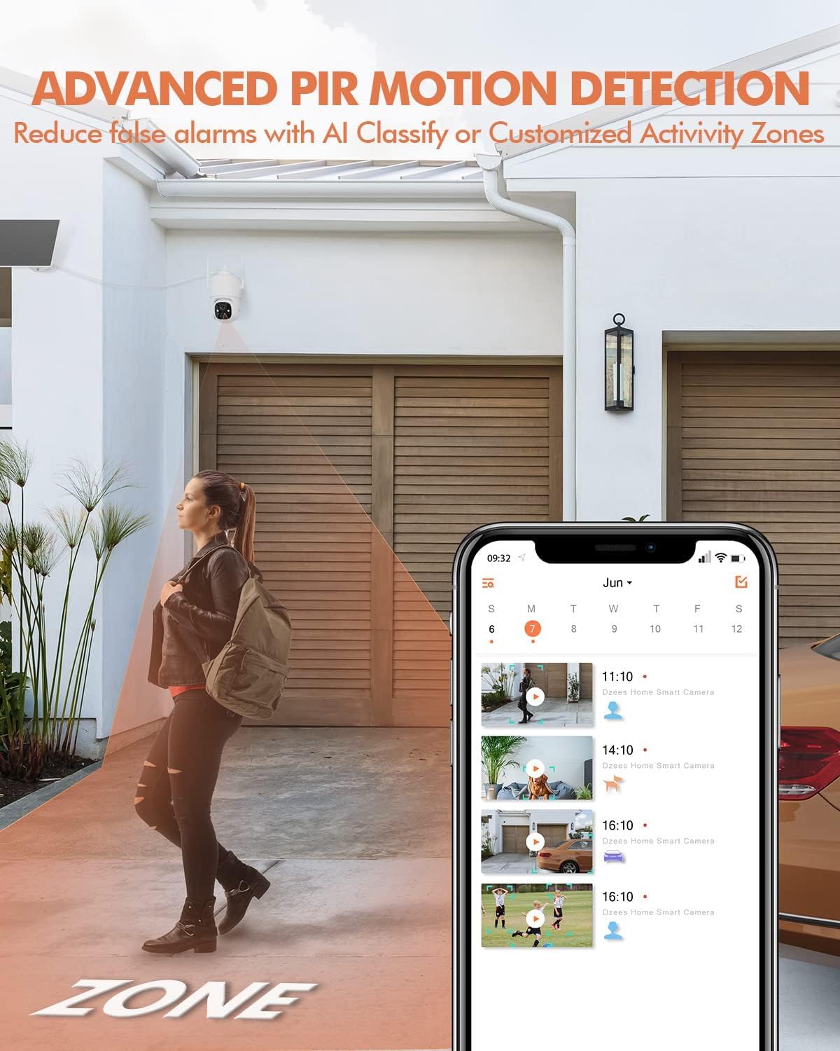 Dzees Solar Security Cameras Wireless Outdoor, 2K Battery Powered Security Camera, 360 Ptz Camera With Spotlight, Siren, Color N