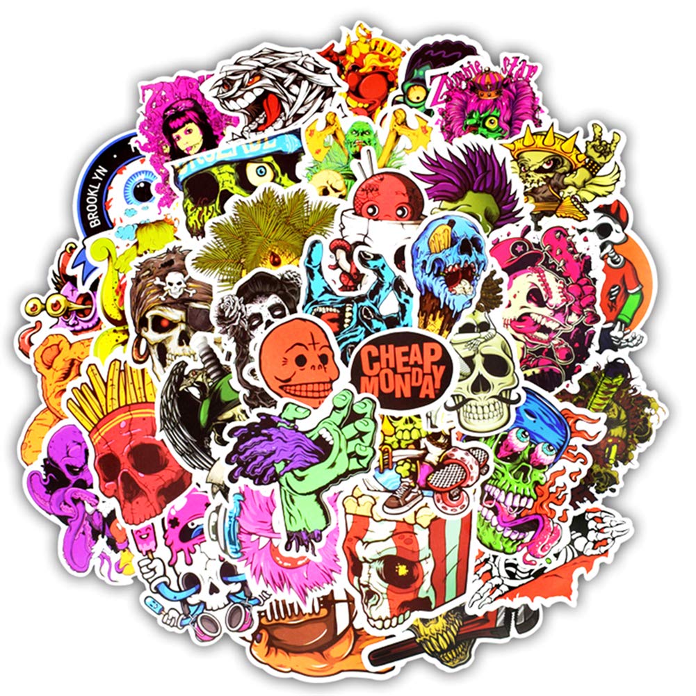 Vinyl Horror Stickers 50 Pcs Scary Stickers Pack Horror Decals Stoner Stickers For Laptop Ipad Car Luggages Water Bottle Helmet