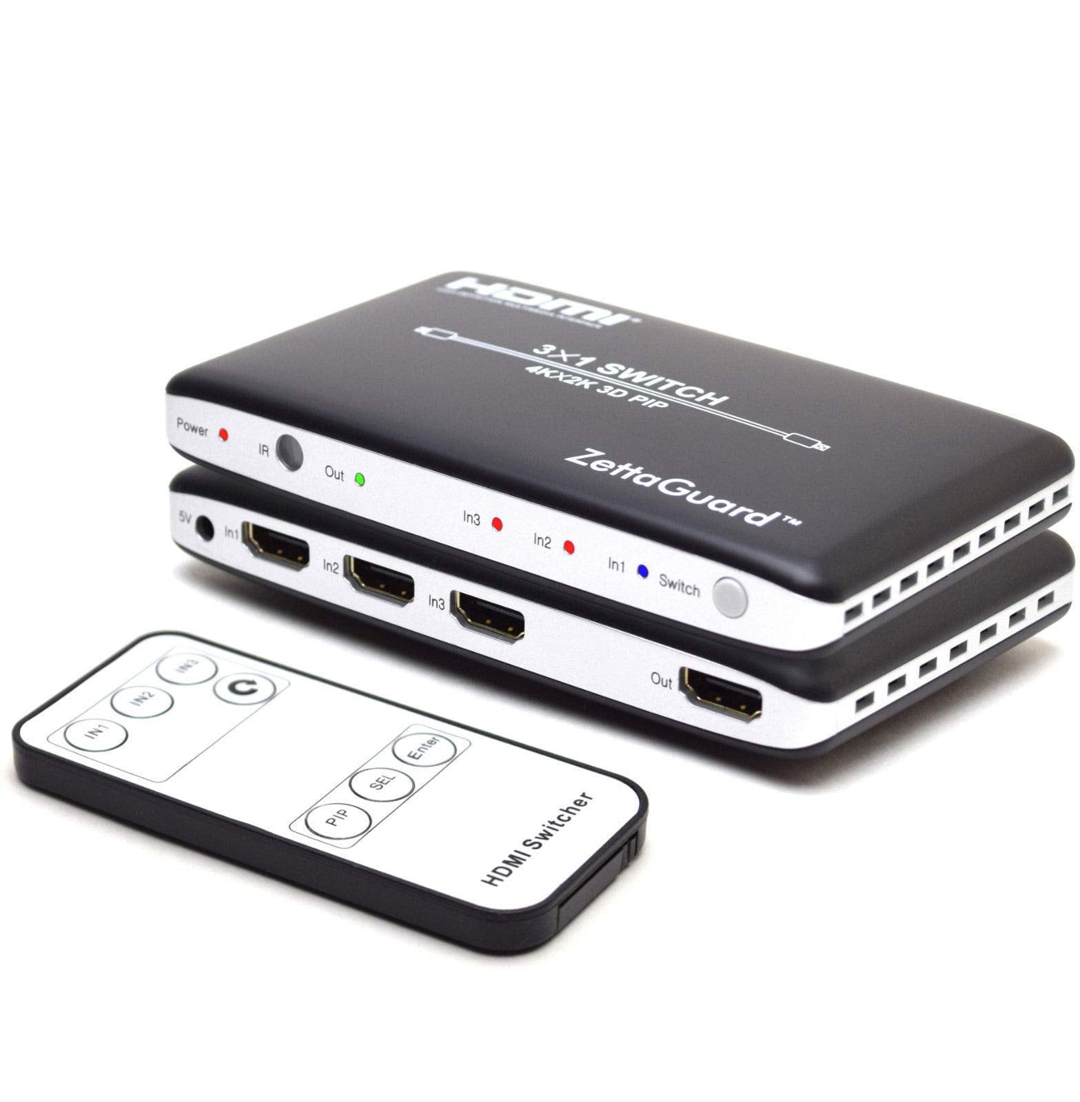 Zettaguard 3 Port 3 x 1 HDMI Switch with PIP (Picture in Picture)and IR Wireless Remote Control, HDMI Switcher Hub Port Switches