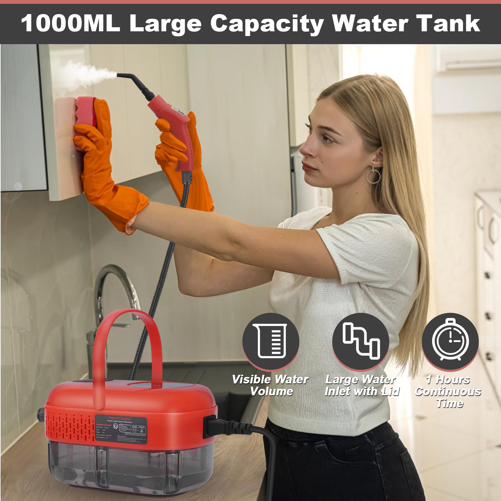 Handheld Steam Cleaner, 1000Ml Water Tank, 15S Heat Up Time, Multipurpose Steamer For Home Use, Pressurized Steamer For Cleaning