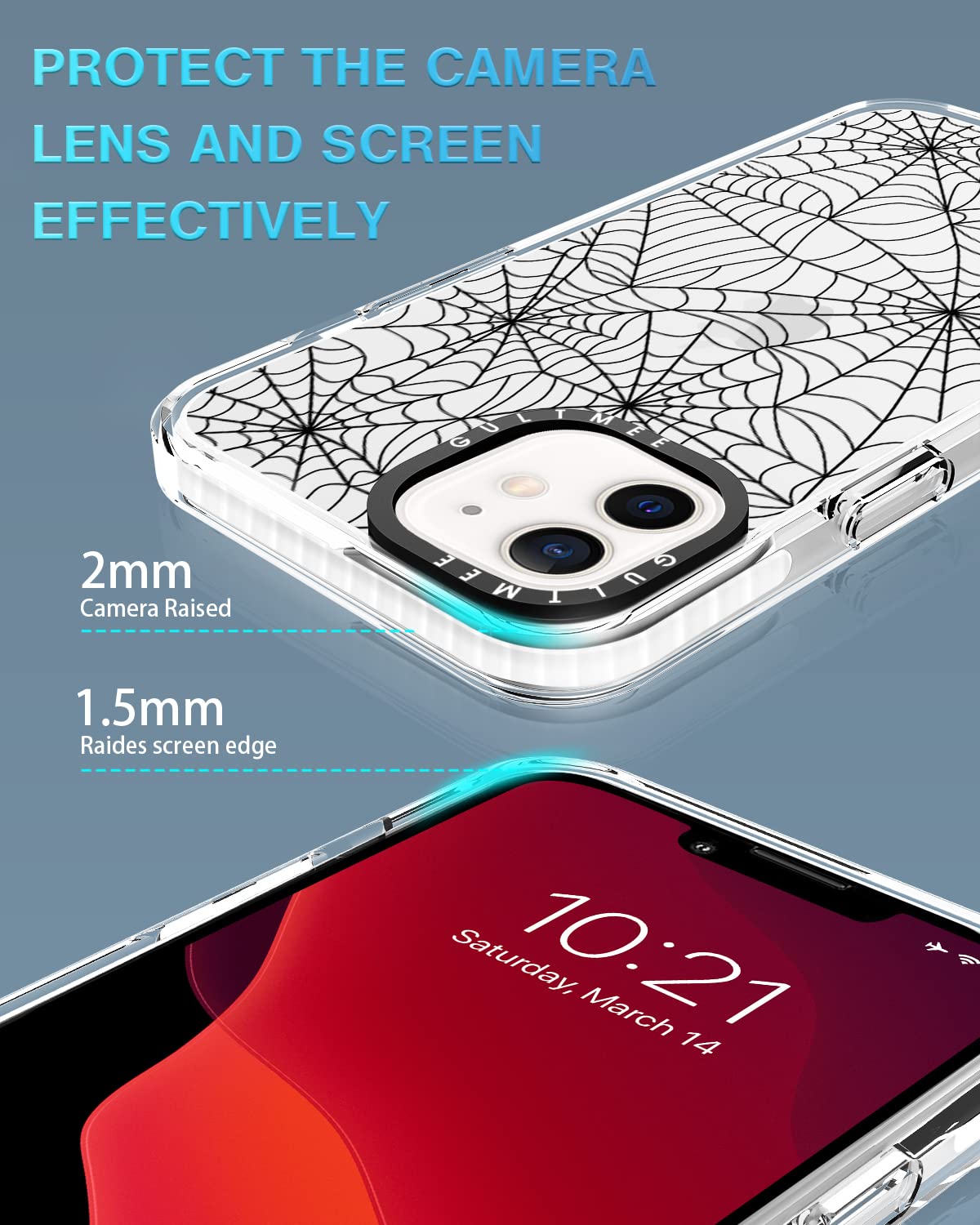 Gultmee For Iphone 12 Case & Iphone 12 Pro Case 6.1Inch With Tempered Glass Screen Protector,Spider Web Halloween Print Design W