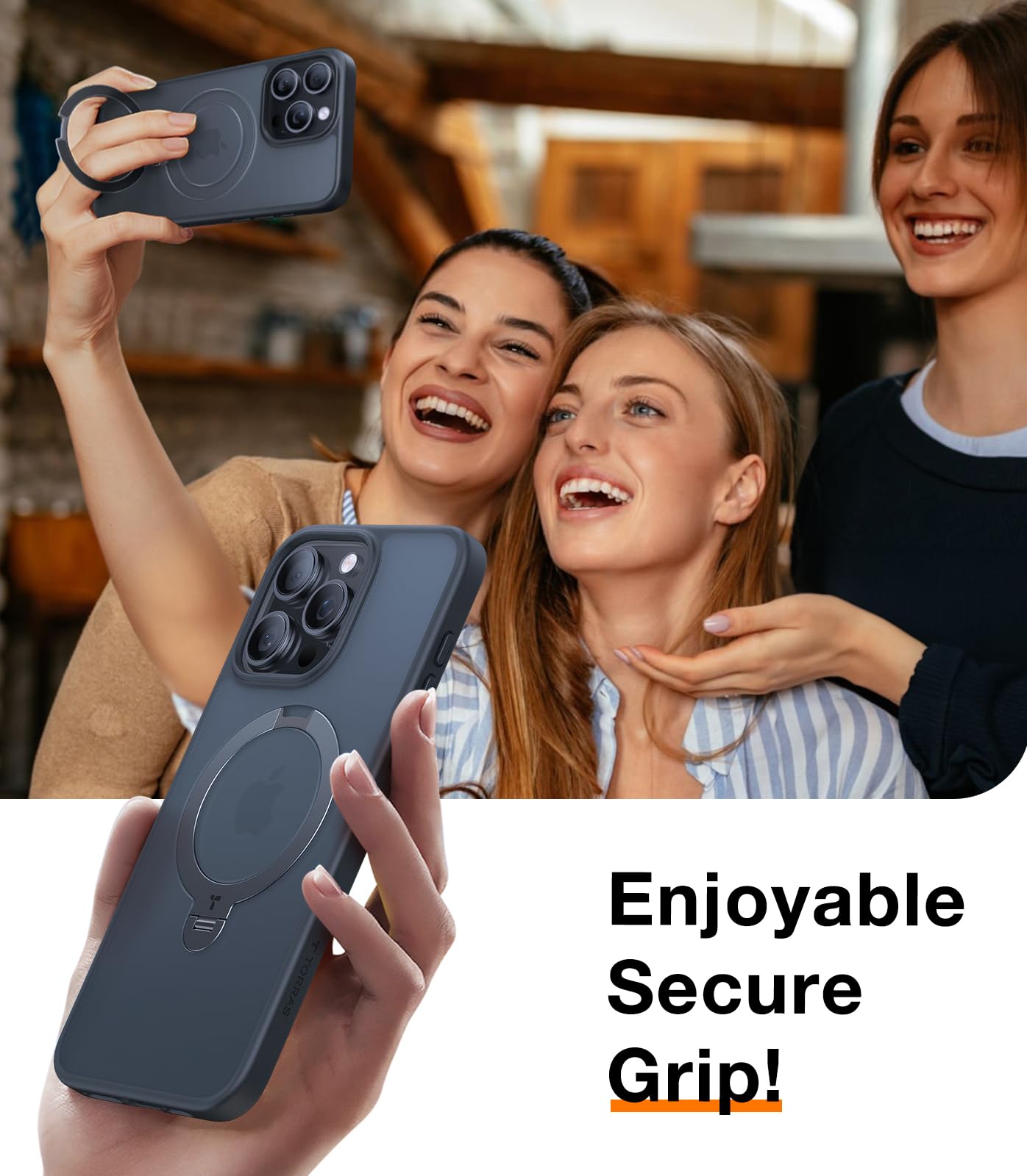 Torras 360Spin Magnetic Stand For Iphone 14 Pro Max Case, Compatible With Magsafe, Military Grade Shockproof Slim Protective Cas