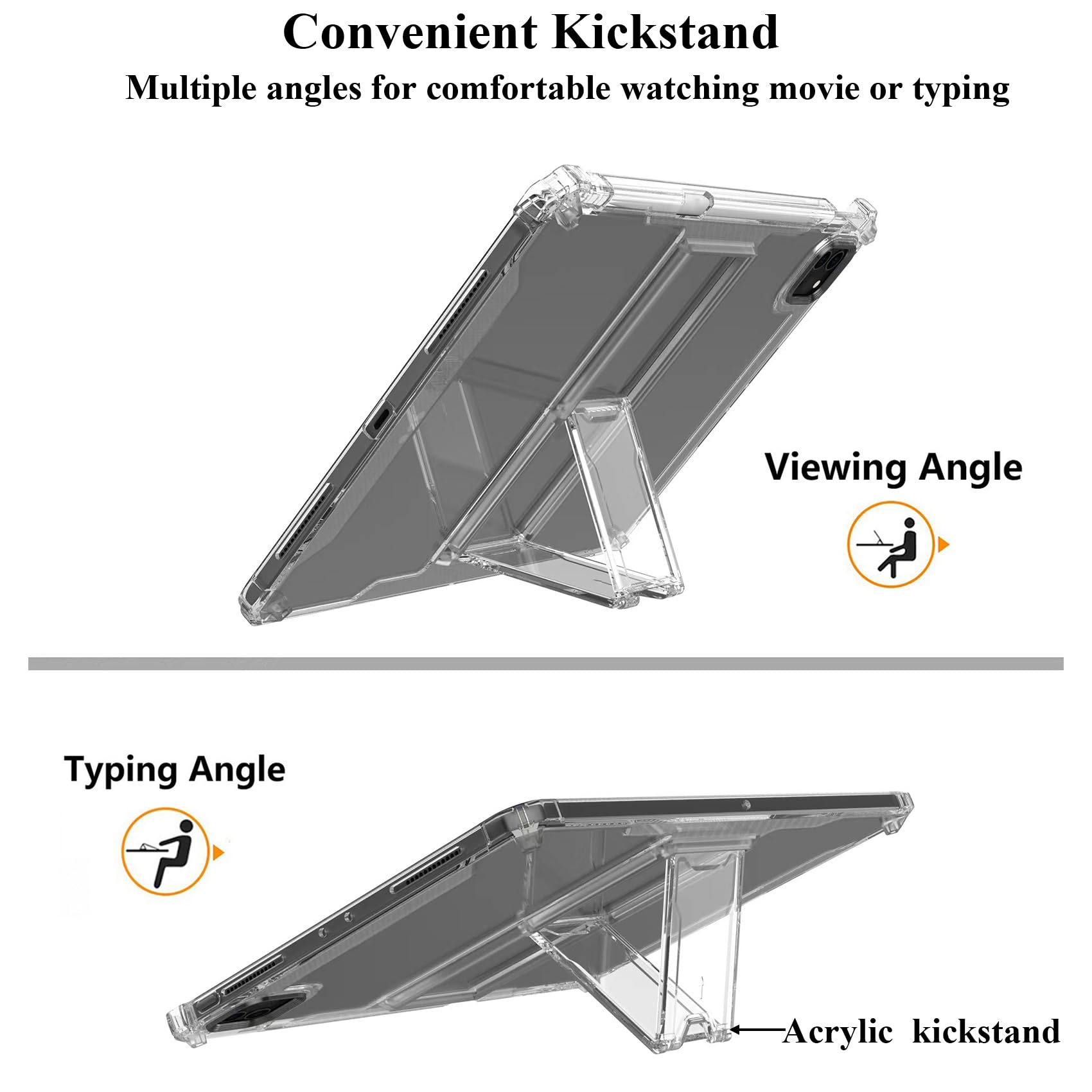 Uucovers Clear Stand Case For Ipad Pro 12.9 Inch 6Th/5Th/4Th/3Rd Generation (2022/2021/2020/2018) With Pencil Stylus Pen Holder/