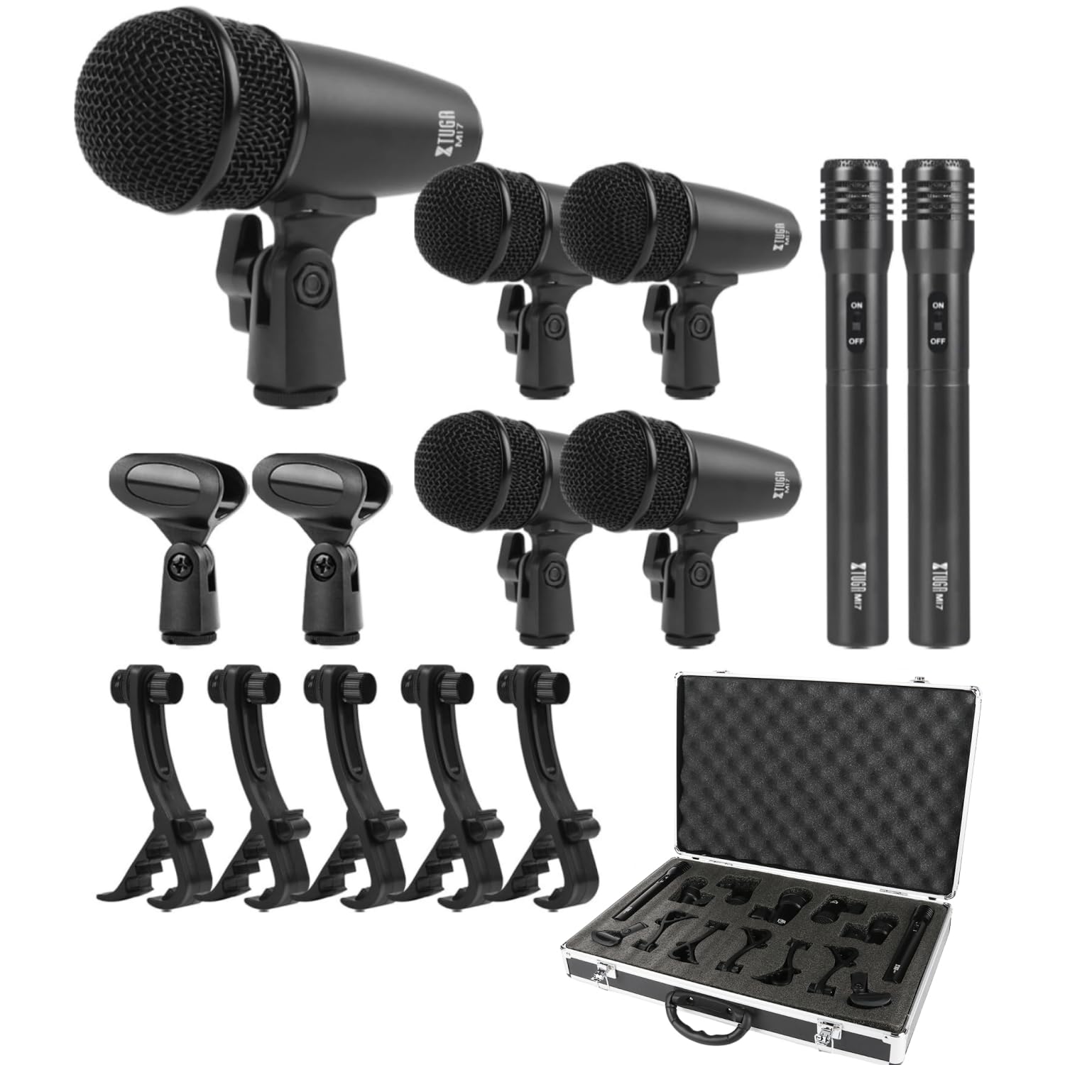 XTUGA New MI7 7-Piece Wired Dynamic Drum Mic Kit Whole Metal- Kick Bass Microphone Set Use for Drums Vocal Other Instrument Comp