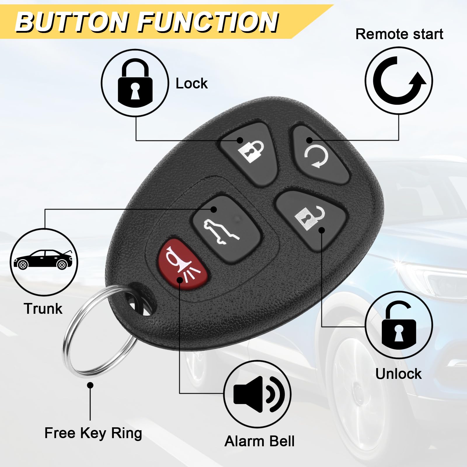 Vurkcy Key Fob Replacement For 07-14 Chevy Suburban Tahoe/ 09-17 Traverse/ 07-14 Gmc Yukon/ 08-17 Acadia Buick Enclave/ 07-13 Es