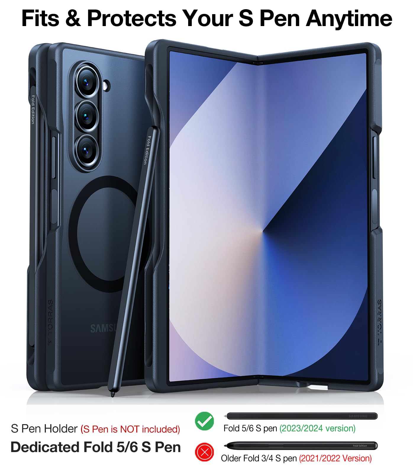 Torras Upgraded Magnetic Shockproof For Samsung Galaxy Z Fold 6 Case With S Pen Holder, [Fit For Magsafe] [Screen Protector Adde