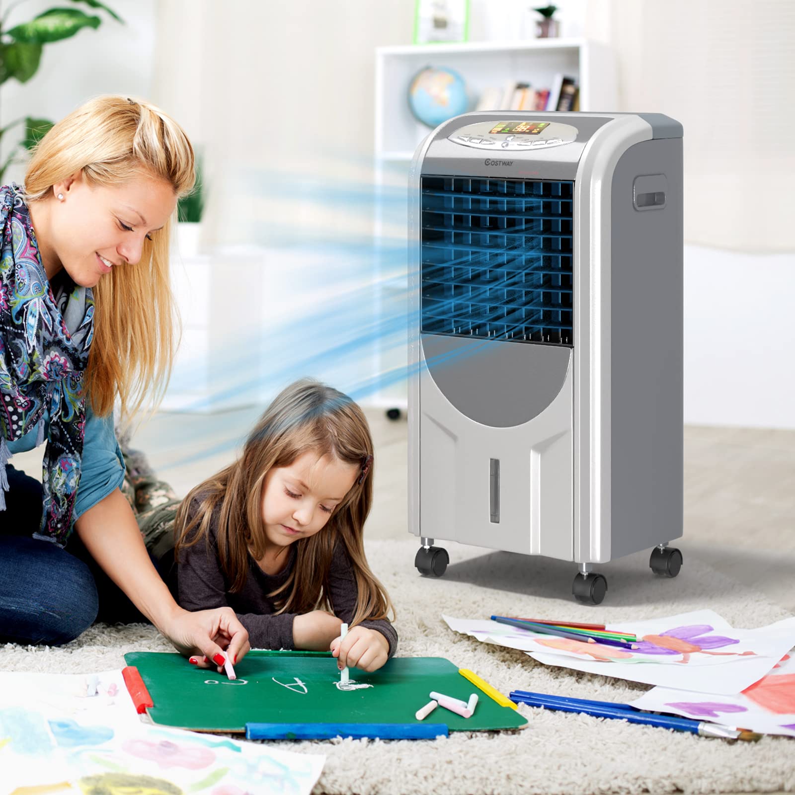 Costway Evaporative Cooler And Heater, 5 In 1 Portable Air Cooler With Remote Control, 8 Hour Timer, 2 Ice Boxes, Quiet Operatio