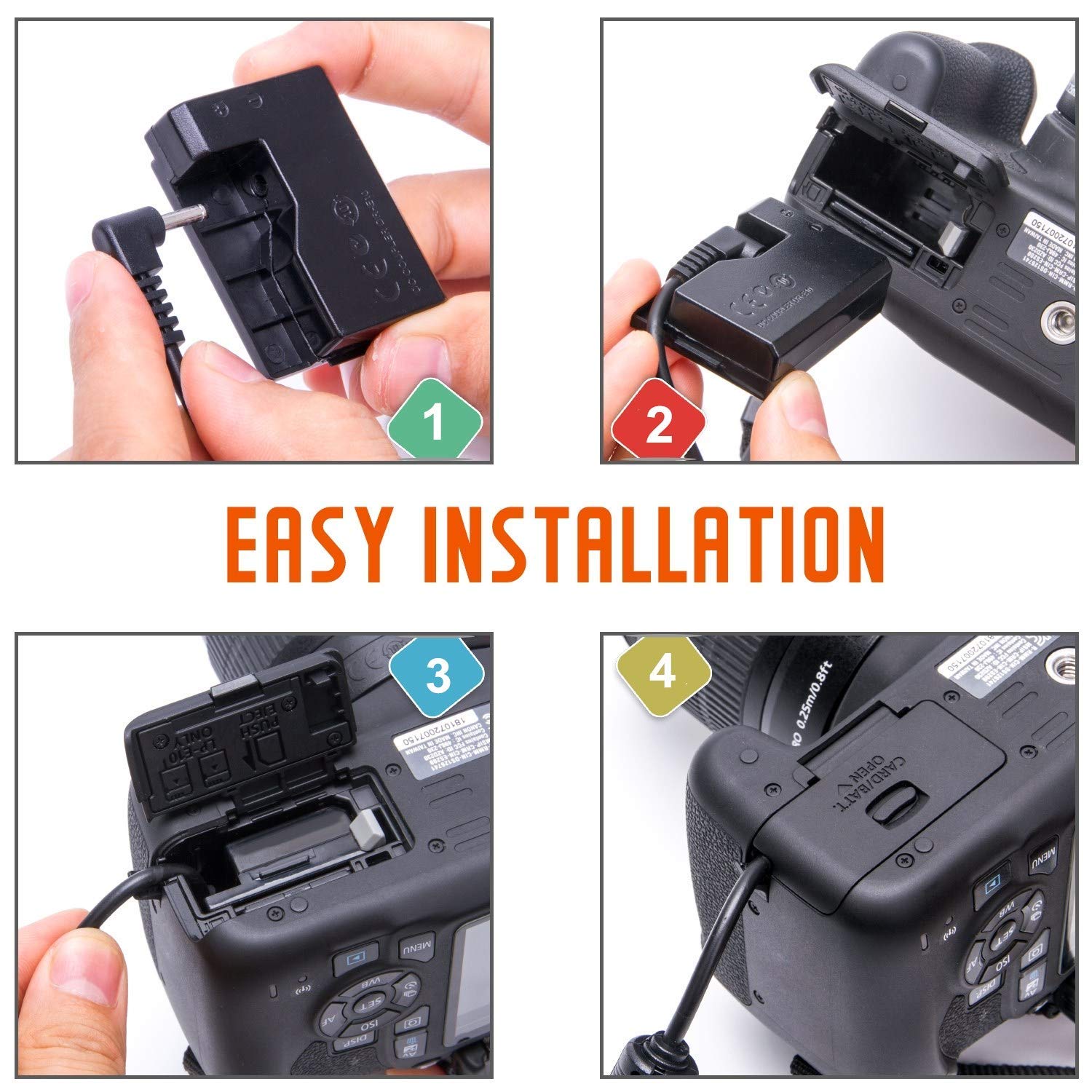 Kimaru Ack E10 Dr E10 Dc Coupler Lp E10 Dummy Battery Ac Power Adapter Kit For Canon Eos Rebel T3 T5 T6 T7 1100D 1200D 1300D 1500D 2000D,Kiss X50 X70 X80 X90 Cameras.