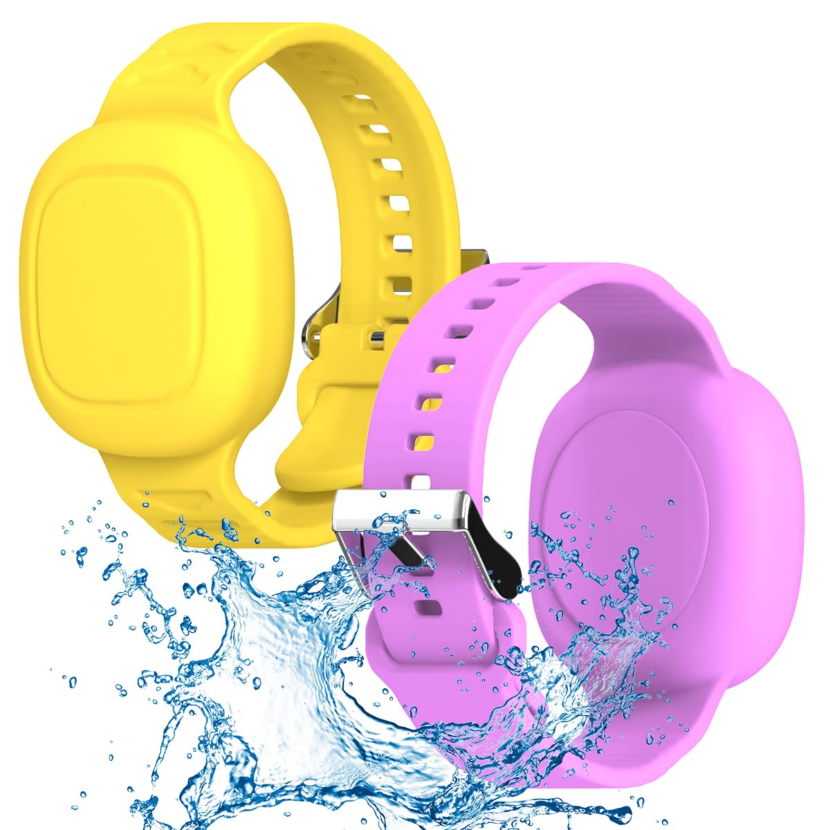 [2 Pack] Silicone Case For Tile Mate Waterproof, Kids Bracelet Tile Mate Holder Case Cover Compatible With Tile Mate (2022), Adjustable Hidden Tile Mate Bracelet For Kids/Teen/Elderly (Purple+Yellow)