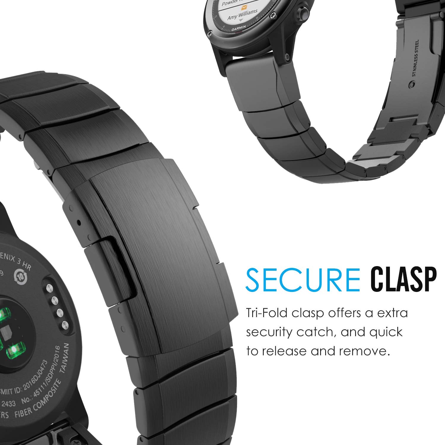 MoKo Quickfit 26 Watch Band Compatible with Garmin Fenix 3/Fenix 3 HR/Fenix 5X/Fenix 5X Plus/Fenix 6X/Fenix 6X Pro/Fenix 7X/Descent Mk1/Mk2/Mk2i/D2 Delta PX,Stainless Steel Replacement Strap, Black