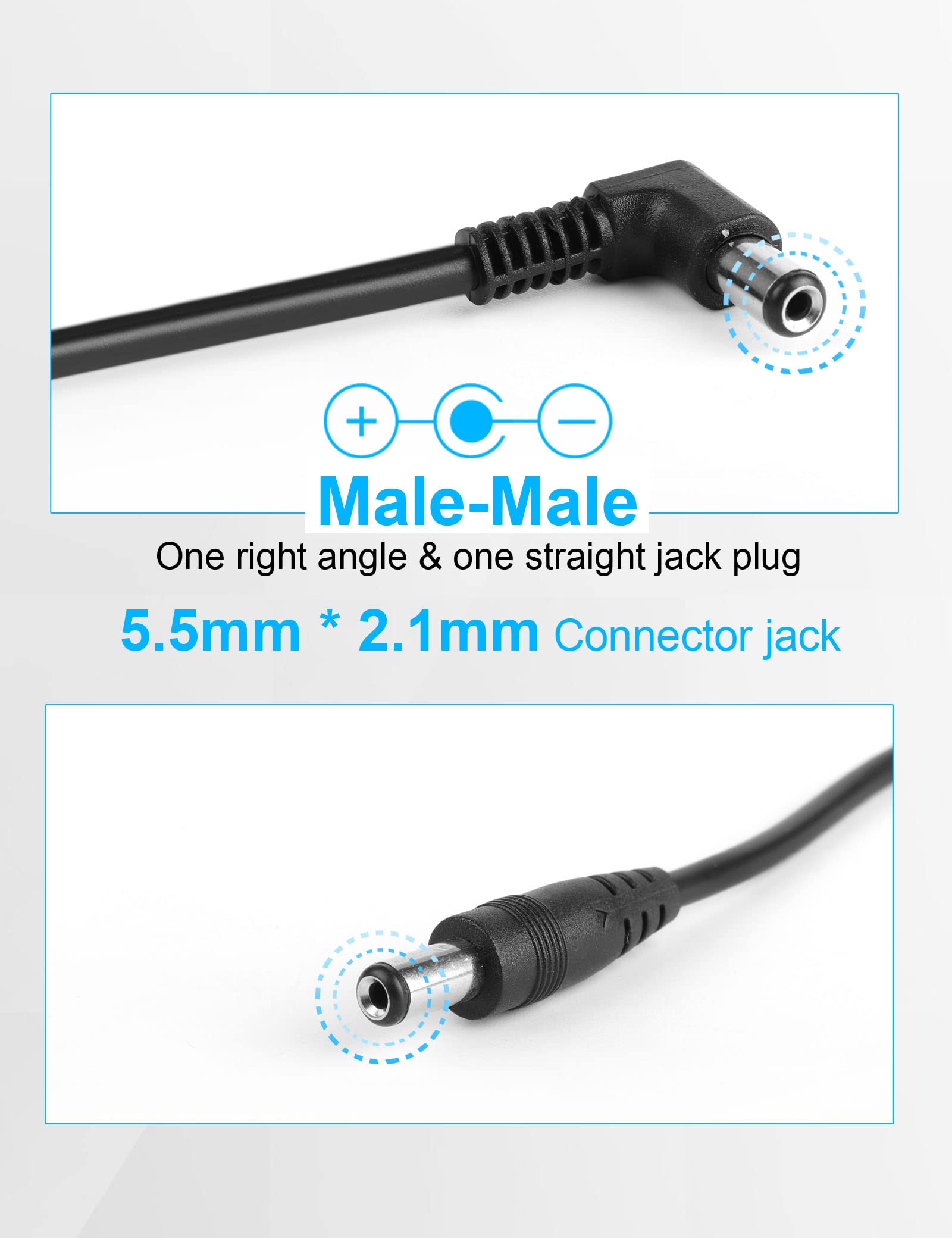 Mr.Power Guitar Effect Pedal Dc Cable 5.5 X 2.1Mm Power Lead/Cord, Male To Male 24Awg Connector Plug Wire Adapter (24 In, 8 Pack