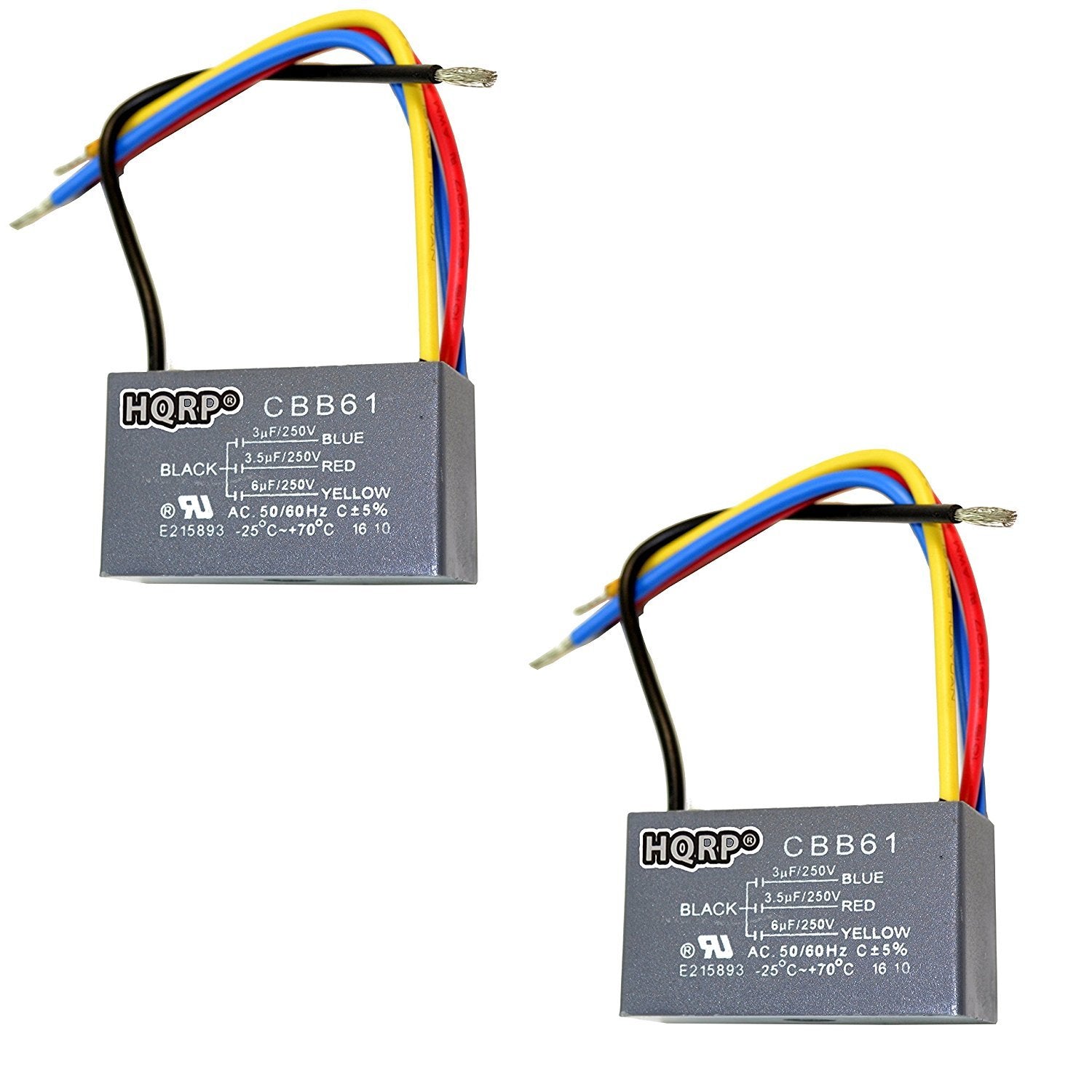 Hqrp 2 Pack Ceiling Fan Capacitor Cbb61 3Uf+3.5Uf+6Uf 4 Wire Ul Listed