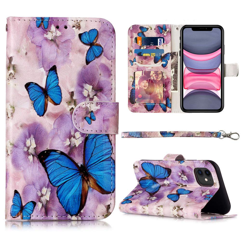 Compatible With Iphone 11 Wallet Case, Jancalm Cute Floral Pattern Premium Pu Leather [Wrist Strap] [Card/Cash Slots] Stand Feat