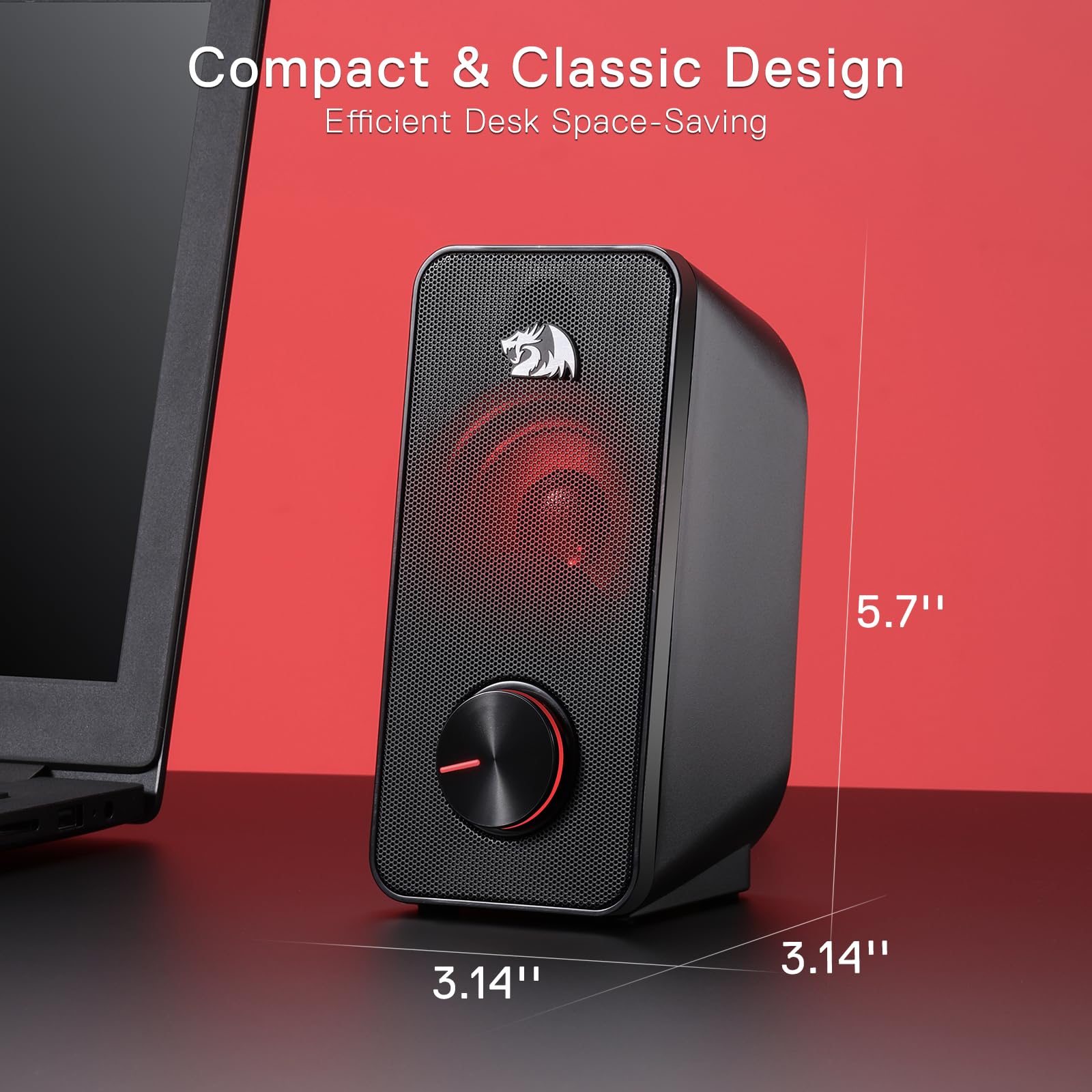 Redragon Gs500 Stentor Pc Gaming Speaker, 2.0 Channel Stereo Desktop Computer Speaker With Red Backlight, Quality Bass And Cryst