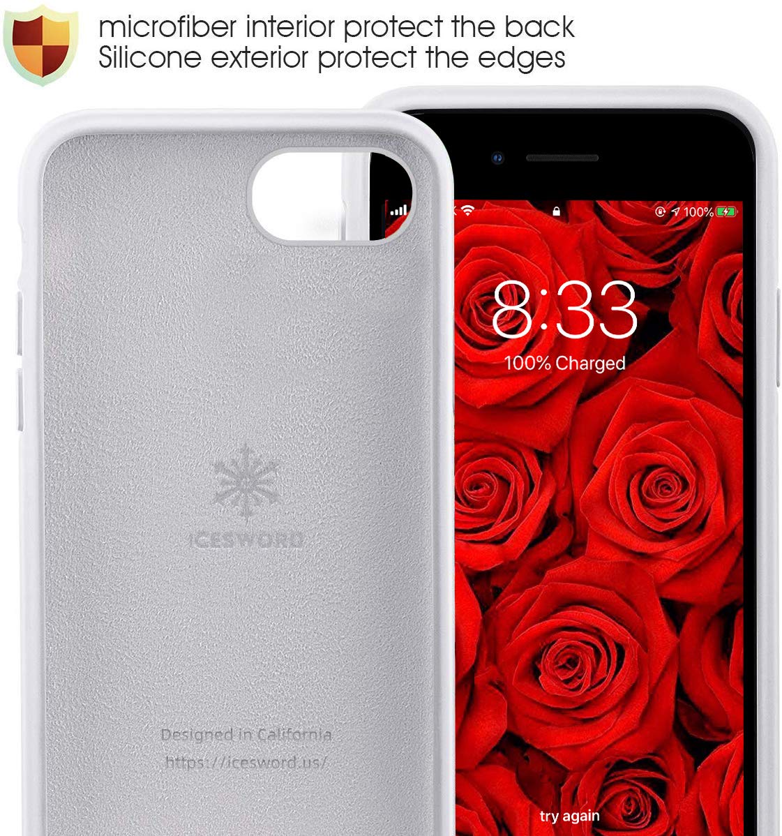IceSword Silicone Gel Rubber Case for iPhone SE 3 2022 SE 2020 iPhone 7 8 Drop Protection White 4.7 inch