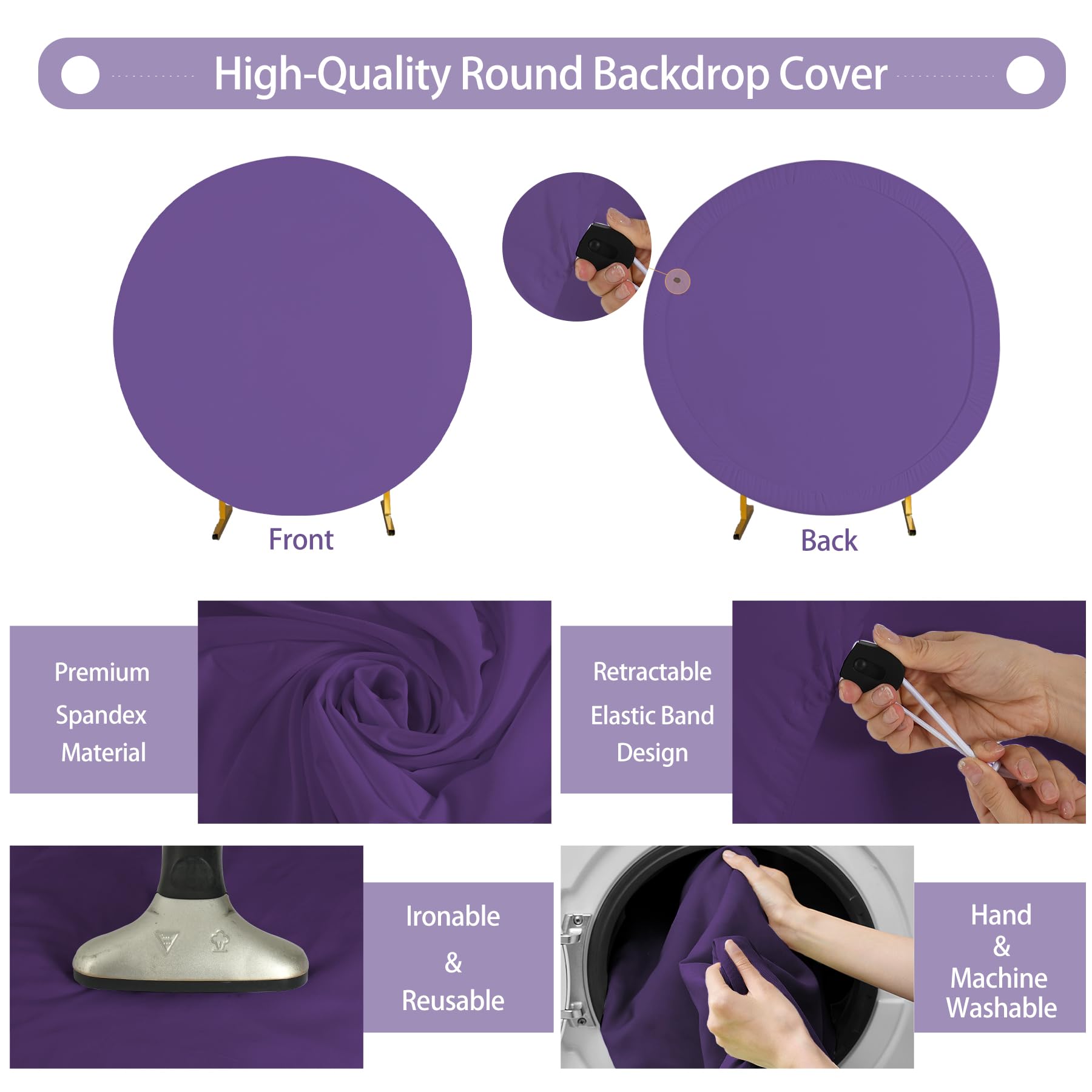 Gallety 7.2 Ft Purple Round Backdrop Cover For 5 To 7.2Ft Round Backdrop Stand   Adjustable Circle Arch Backdrop Cover For Weddi
