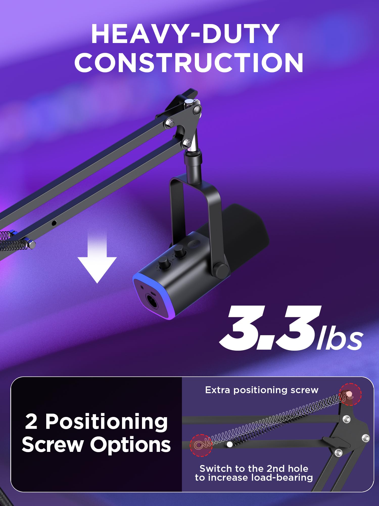 Innogear Boom Arm Microphone Mic Stand For Blue Yeti Hyperx Quadcast Solocast Snowball Fifine Shure Sm7B And Other Mic, Medium