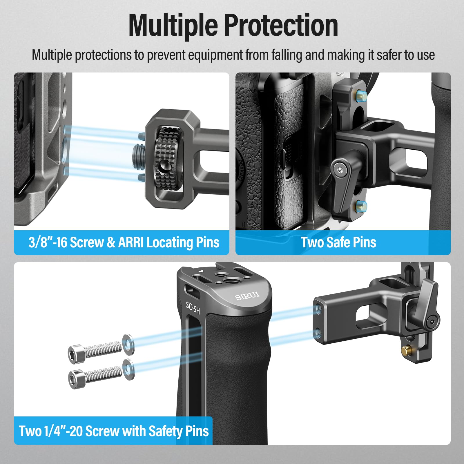 Sirui Camera Cage Side Handle, Nato And Locating Mount For Arri Optional Side Grip, Aluminum Side Handgrip With Cold Shoe 1/4'' And 3/8'' Threads, Up And Down Adjustable, Dark Grey & Black, Sc Sh